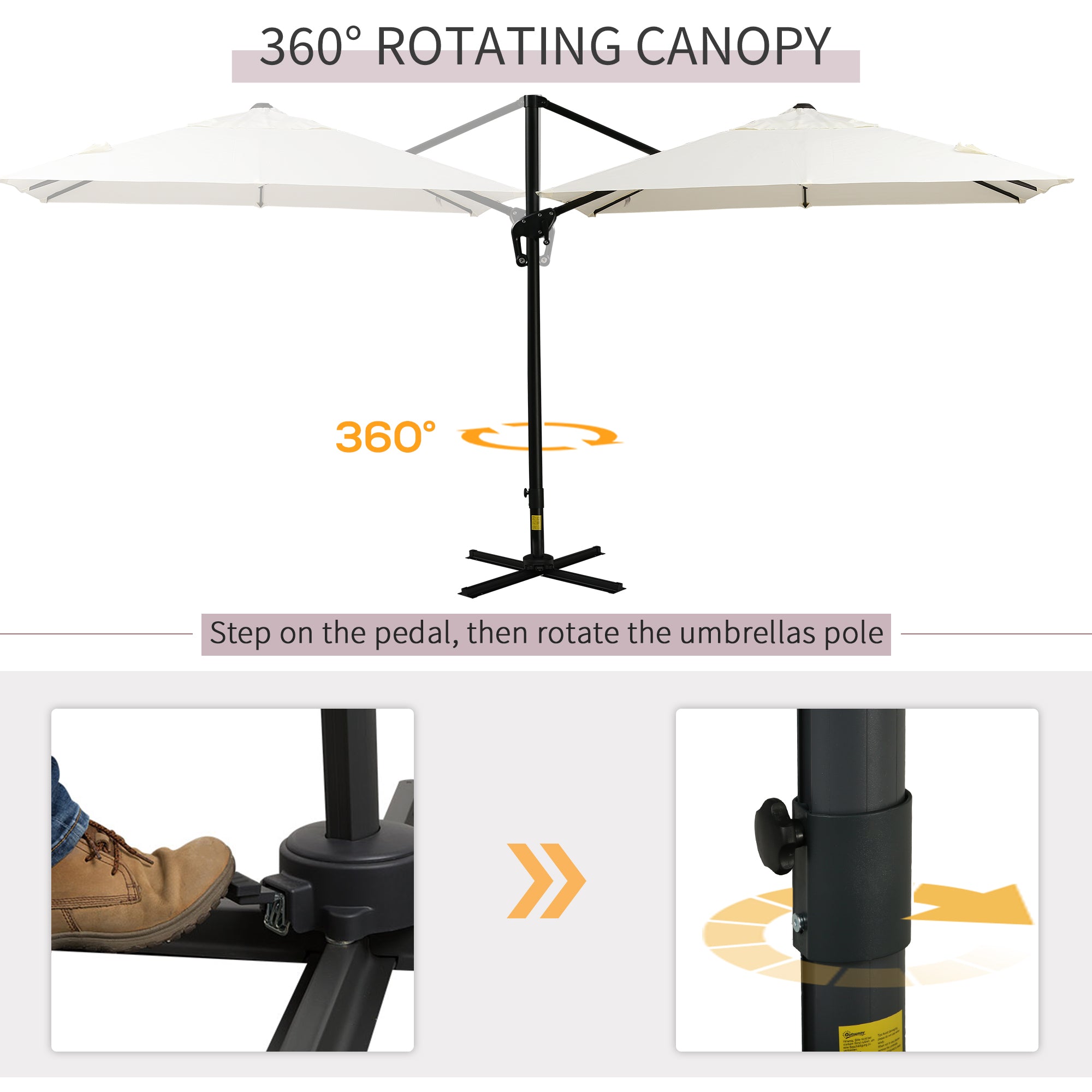 Outsunny 8' x 8' Square Patio Hanging Offset Umbrella with 360° Rotation, Aluminum Outdoor Cantilever Parasol with Crank & Tilt, Sun Canopy Shelter with Cross Base, Cream White