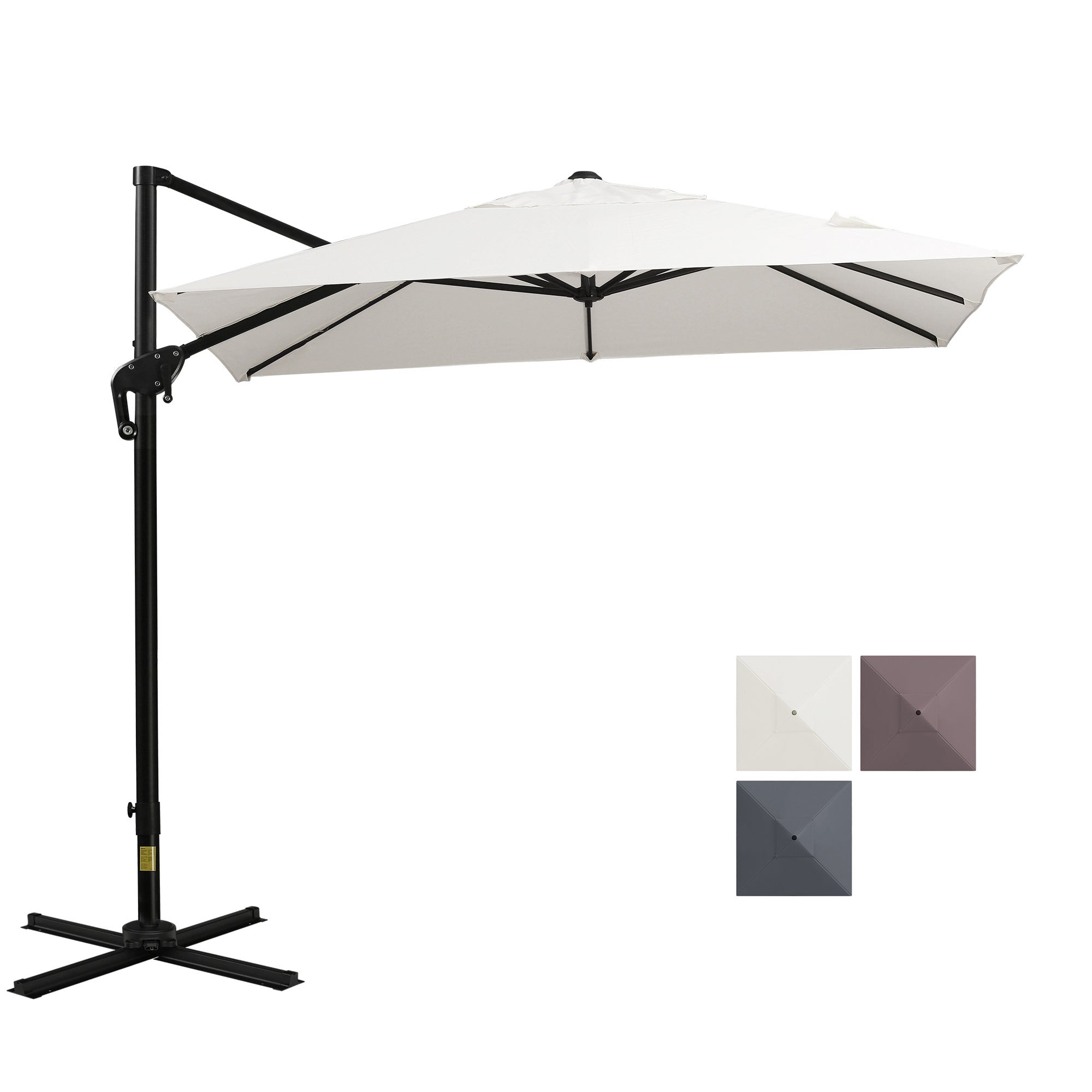Outsunny 8' x 8' Square Patio Hanging Offset Umbrella with 360° Rotation, Aluminum Outdoor Cantilever Parasol with Crank & Tilt, Sun Canopy Shelter with Cross Base, Cream White