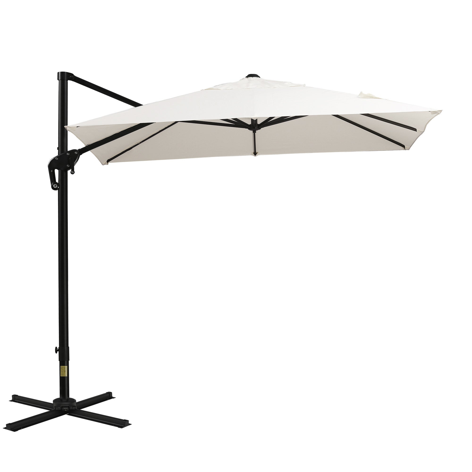Outsunny 8' x 8' Square Patio Hanging Offset Umbrella with 360° Rotation, Aluminum Outdoor Cantilever Parasol with Crank & Tilt, Sun Canopy Shelter with Cross Base, Cream White