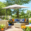 Outsunny 8' x 8' Square Patio Hanging Offset Umbrella with 360° Rotation, Aluminum Outdoor Cantilever Parasol with Crank & Tilt, Sun Canopy Shelter with Cross Base, Cream White
