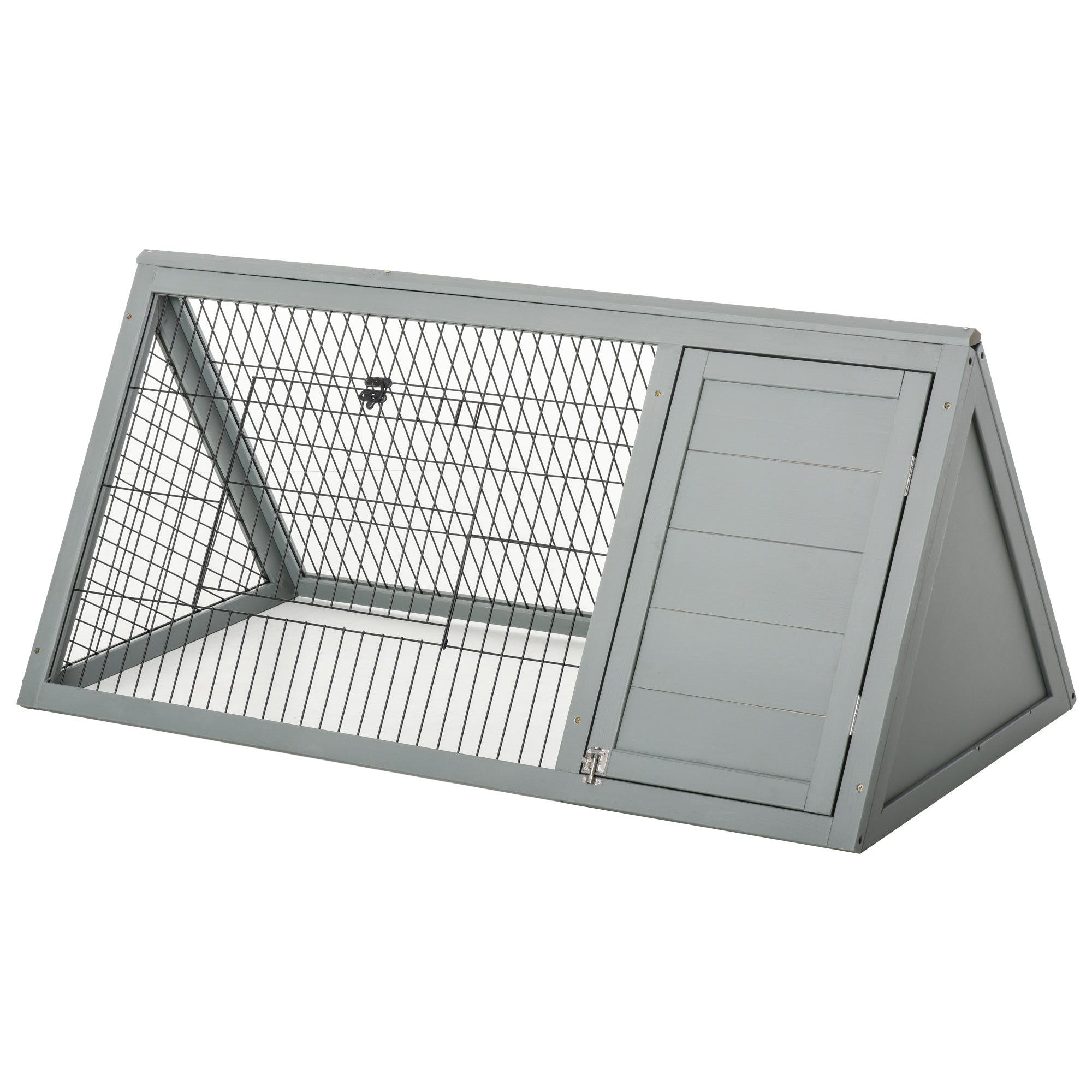 PawHut 46" x 25" Wooden A-Frame Outdoor Rabbit Cage Small Animal Hutch with Outside Run & Ventilating Wire, Grey
