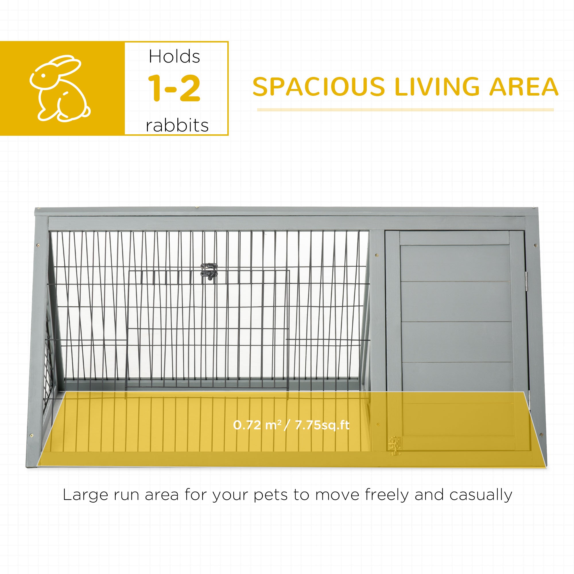 PawHut Wooden Rabbit Hutch Triangle Bunny Ferret Cage Guinea Pig Run Small Animal Hutch Grey 116 x 62.2 x 52.5 cm