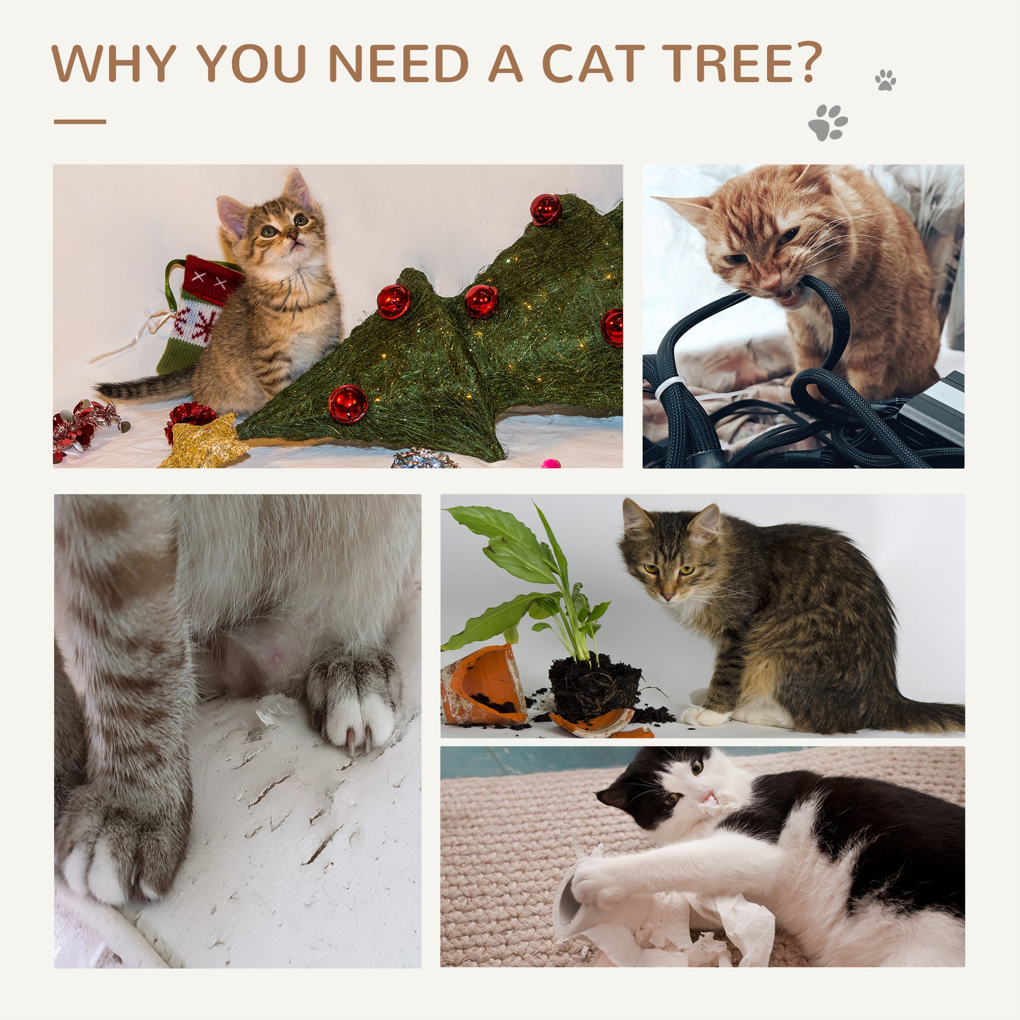 PawHut Multi-Level Cat Tree Tower for Indoor Cats Activity Center Climbing Frame Kitten House Furniture with Jute Scratching Posts Ladder Dangling Ball Toy Condo Perch Grey