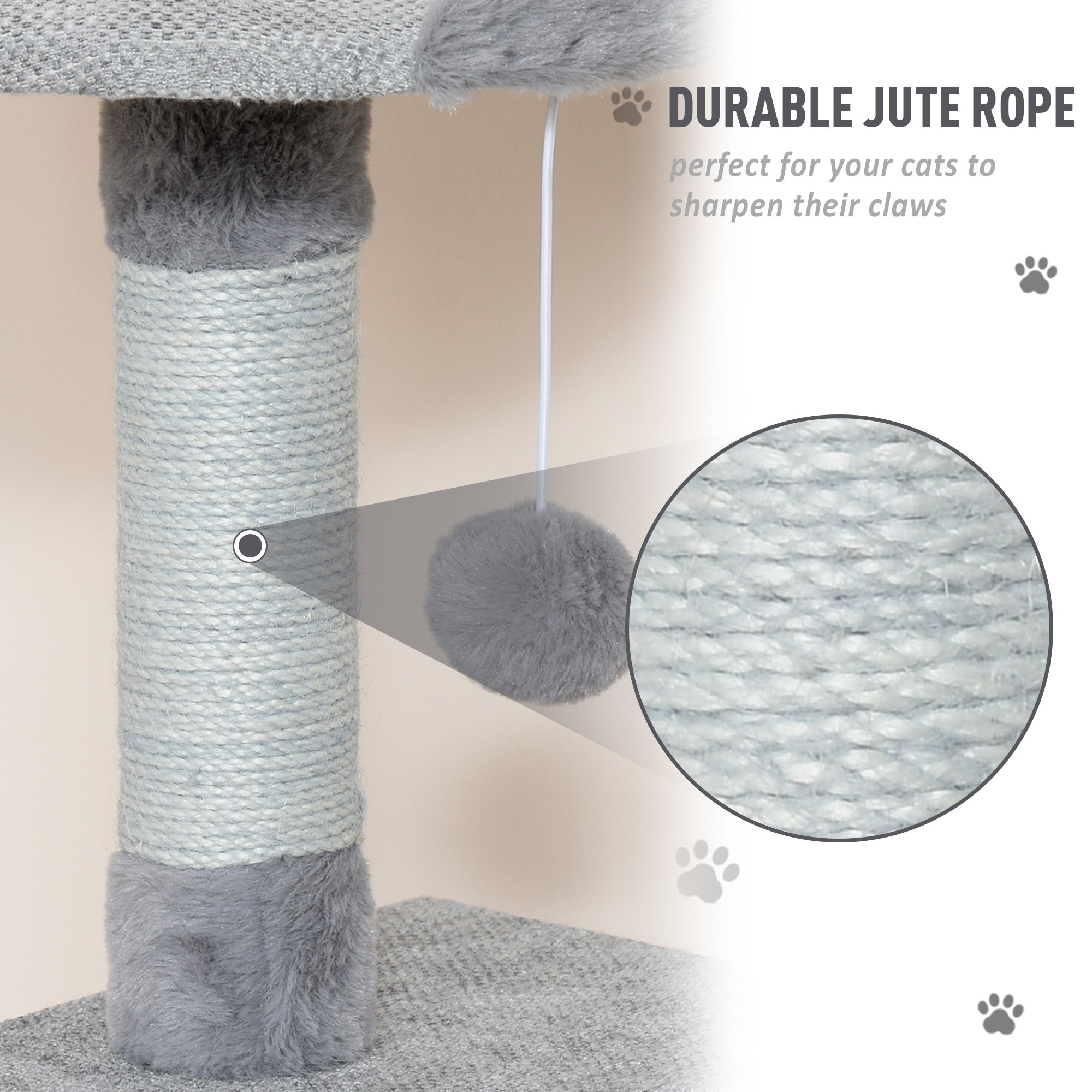 PawHut Cat Tree Tower Activity Center Climbing Frame with Jute Scratching Posts Ladder Dangling Ball Toy Perch Condo Soft Sofa Cover Grey