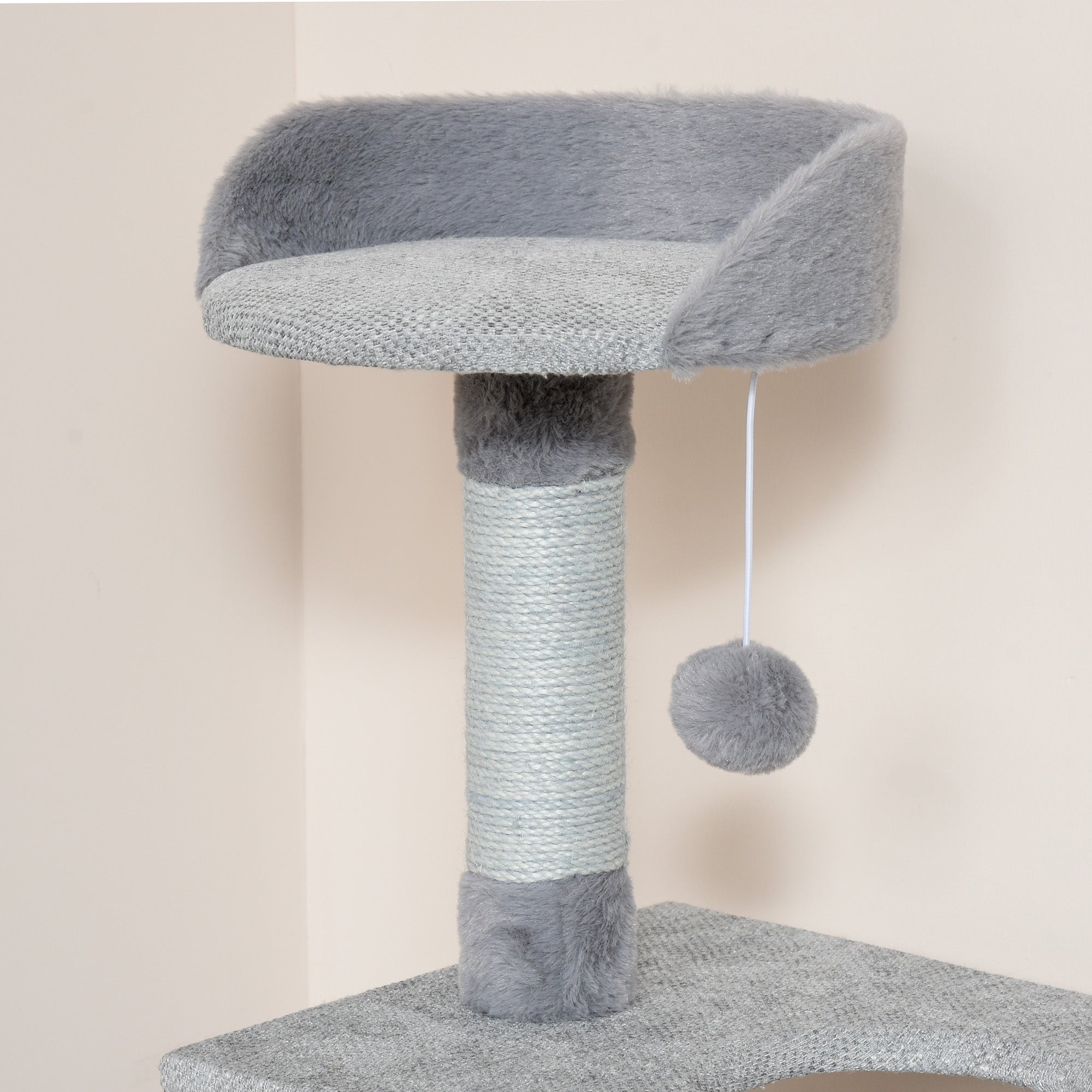 PawHut Cat Tree Tower Activity Center Climbing Frame with Jute Scratching Posts Ladder Dangling Ball Toy Perch Condo Soft Sofa Cover Grey