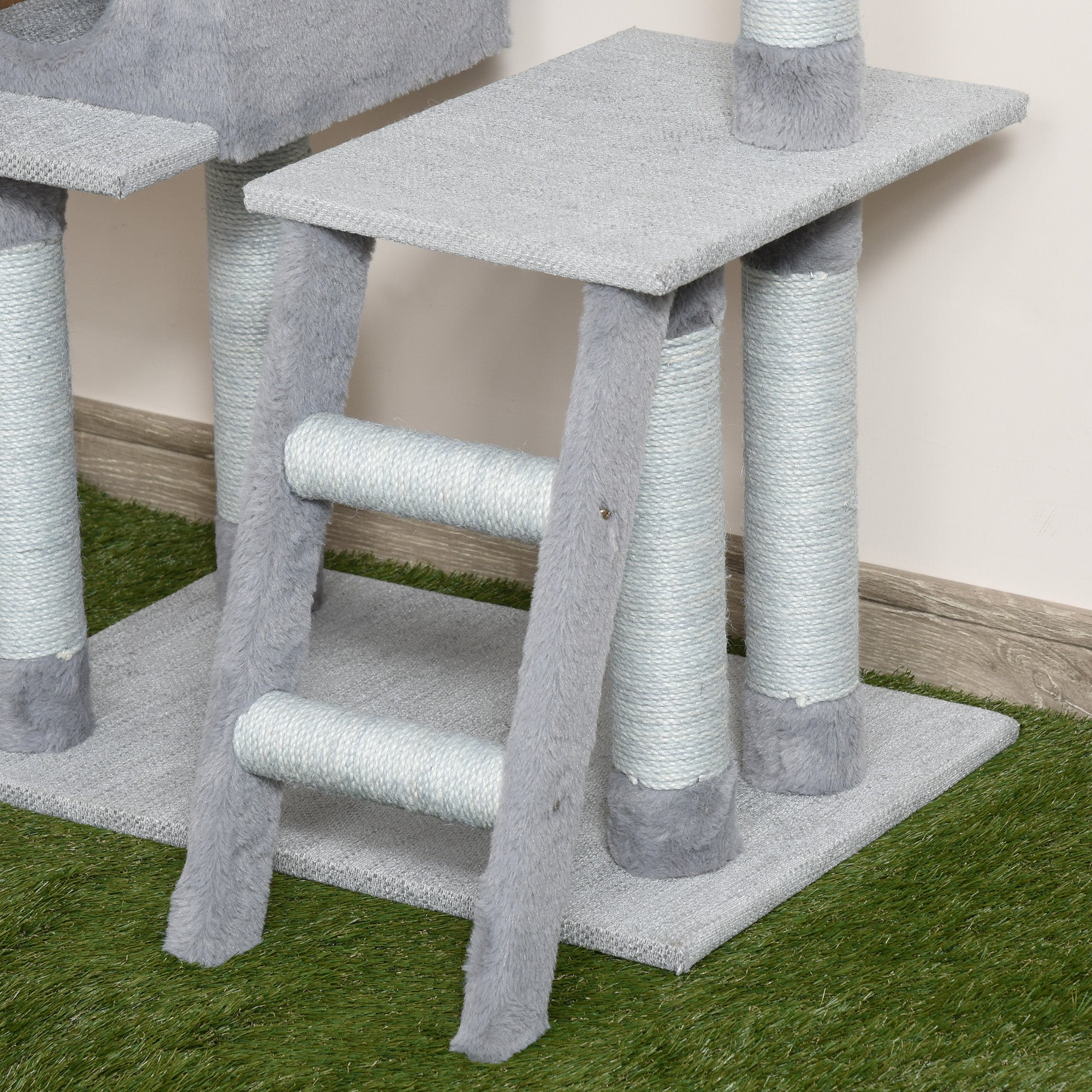 PawHut Multi-Level Cat Tree Tower for Indoor Cats Activity Center Climbing Frame Kitten House Furniture with Jute Scratching Posts Ladder Dangling Ball Toy Condo Perch Grey