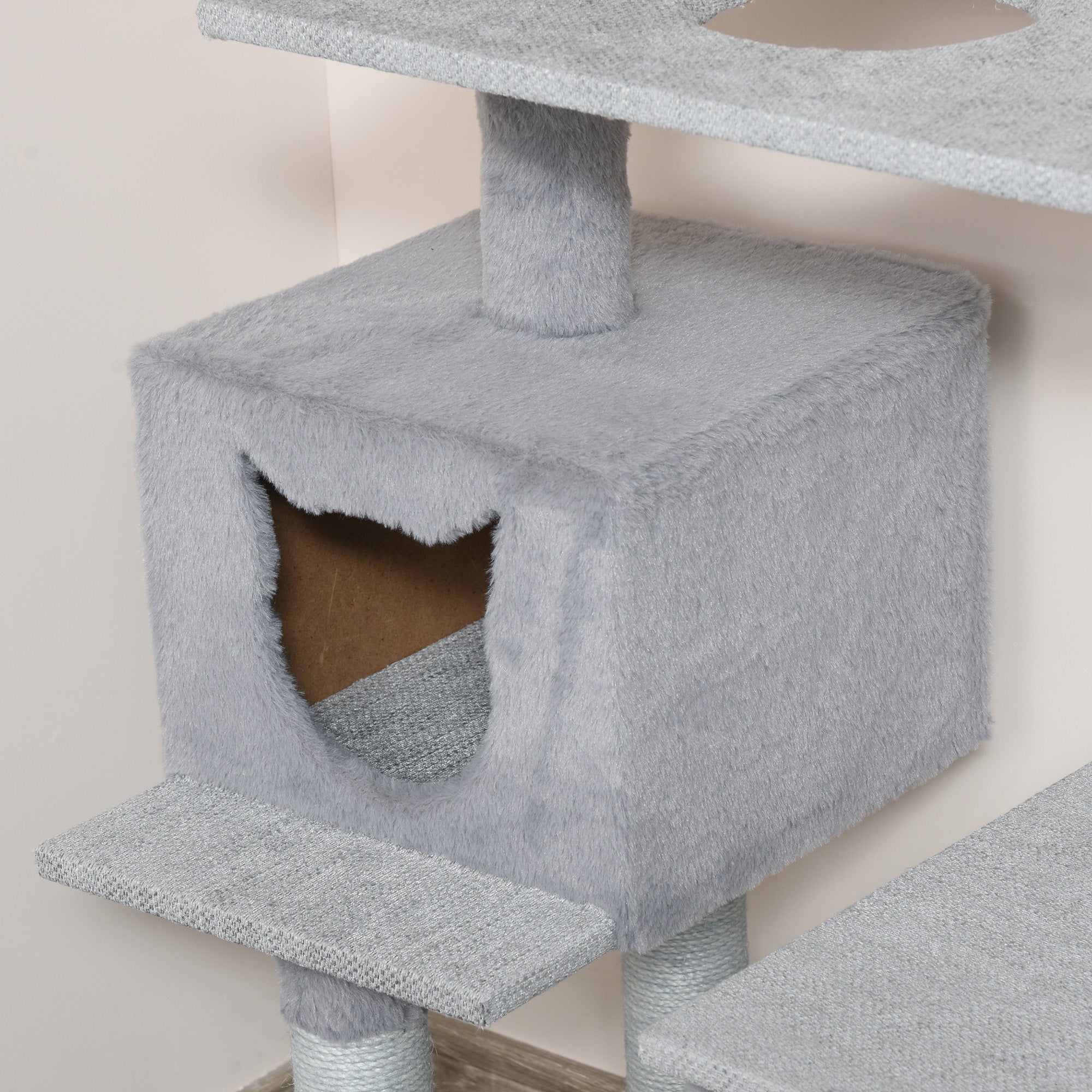 PawHut Multi-Level Cat Tree Tower for Indoor Cats Activity Center Climbing Frame Kitten House Furniture with Jute Scratching Posts Ladder Dangling Ball Toy Condo Perch Grey