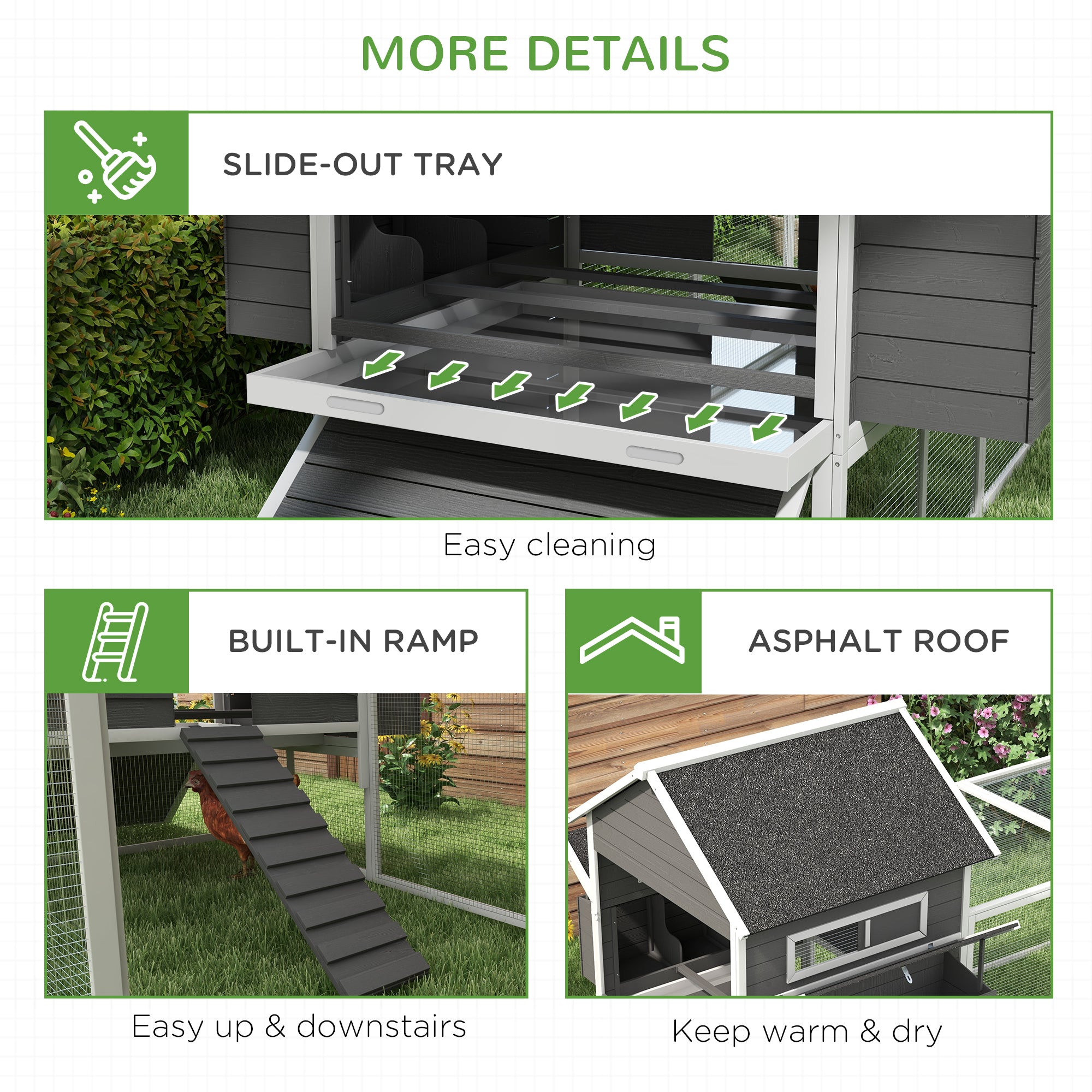 PawHut 137" Chicken Coop, Wooden Large Hen House with Chicken Run, Nesting Box, Poultry Cage for Outdoor, Backyard, Grey