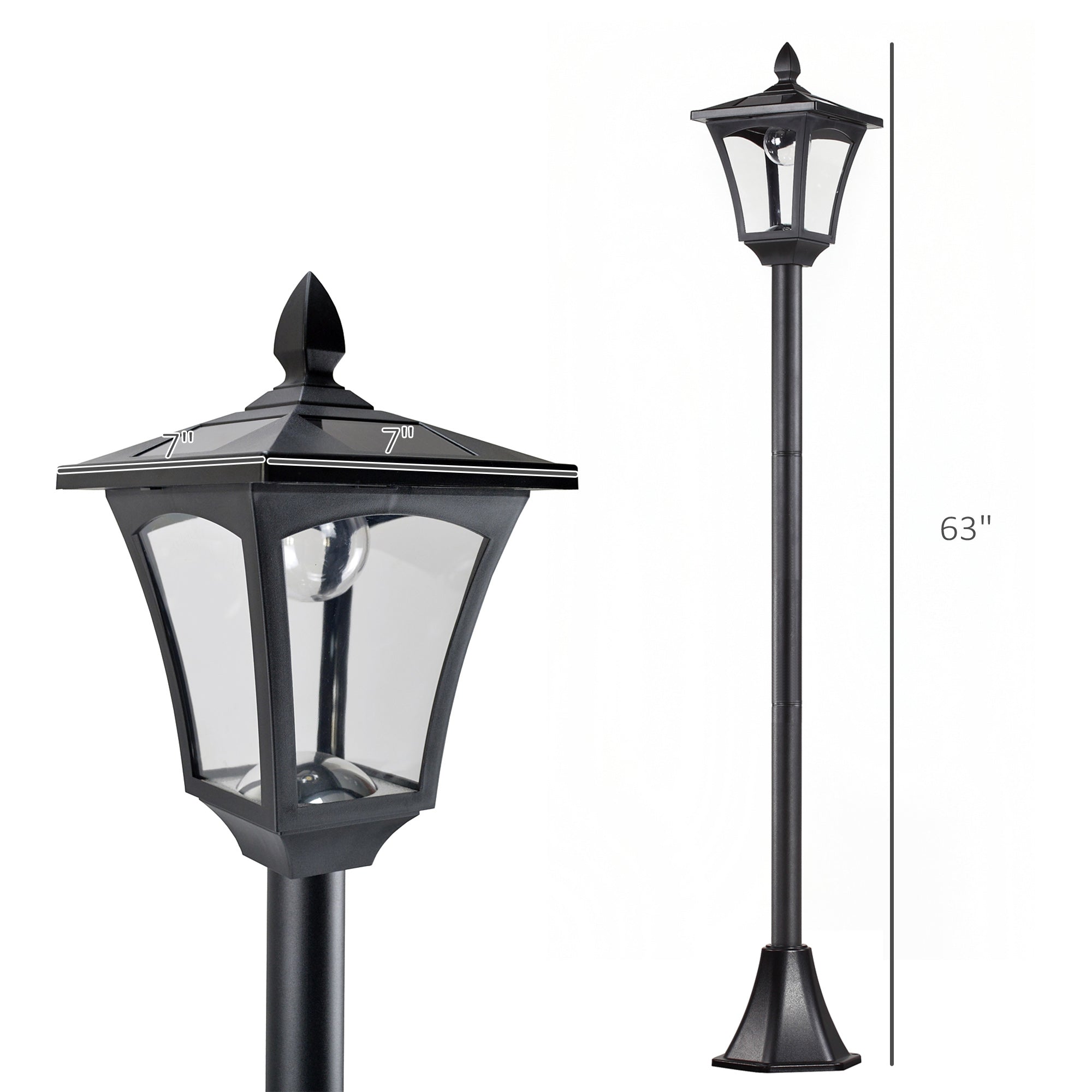 Outsunny Outdoor Garden Solar Post Lamp, Light Sensor Dimmable LED Lantern Bollard Pathway 63" Tall, Black