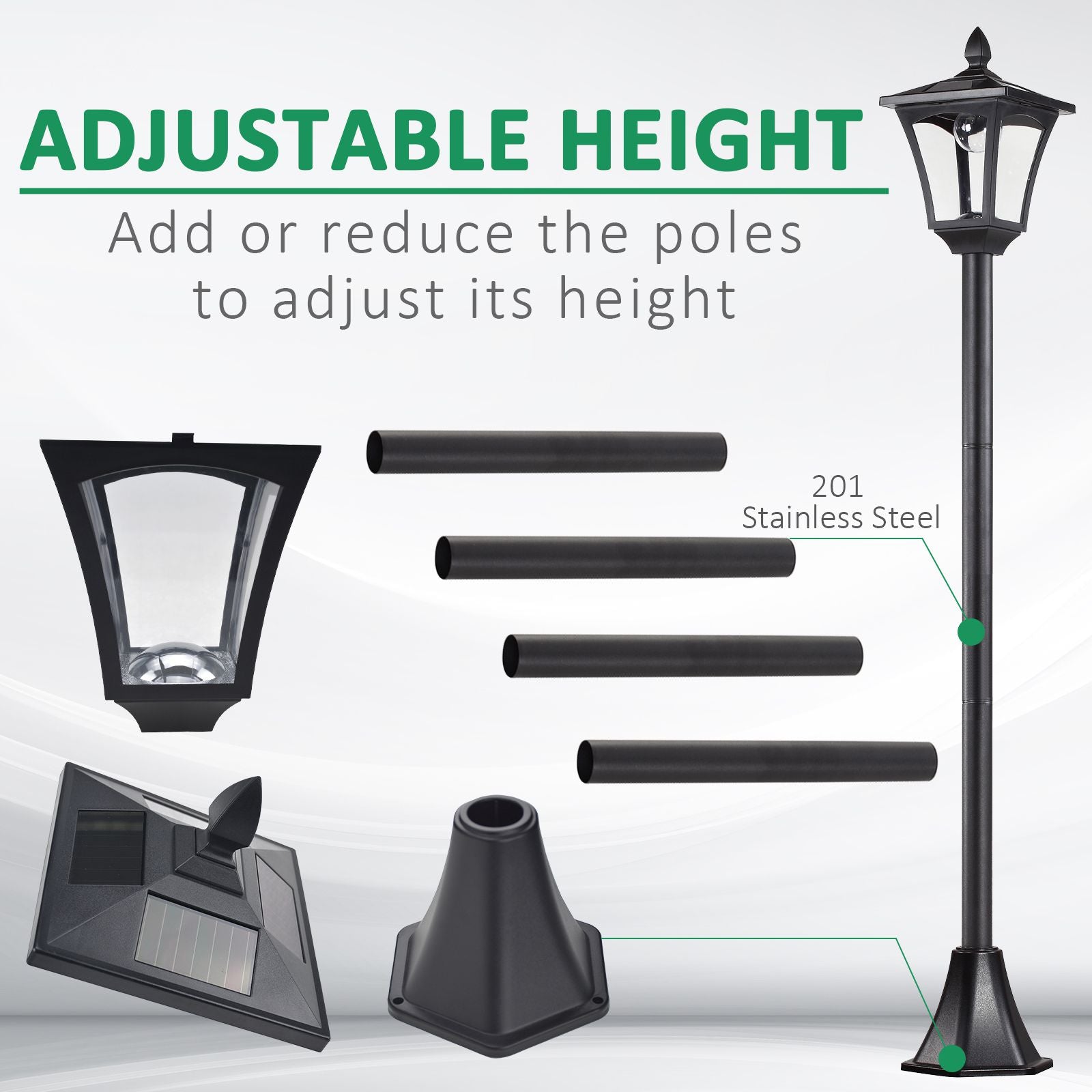 Outsunny Outdoor Garden Solar Post Lamp, Light Sensor Dimmable LED Lantern Bollard Pathway 63" Tall, Black