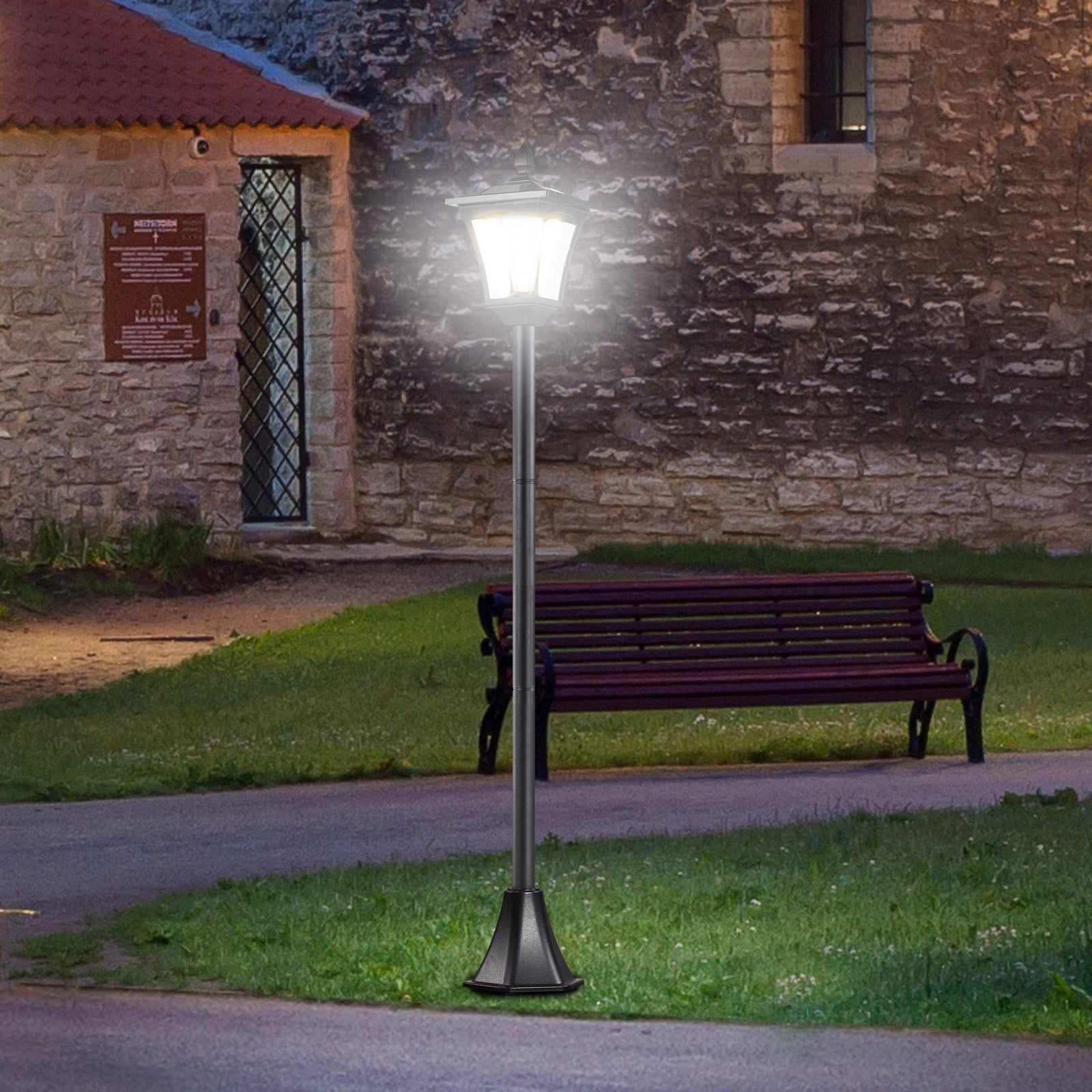 Outsunny Outdoor Garden Solar Post Lamp, Light Sensor Dimmable LED Lantern Bollard Pathway 63