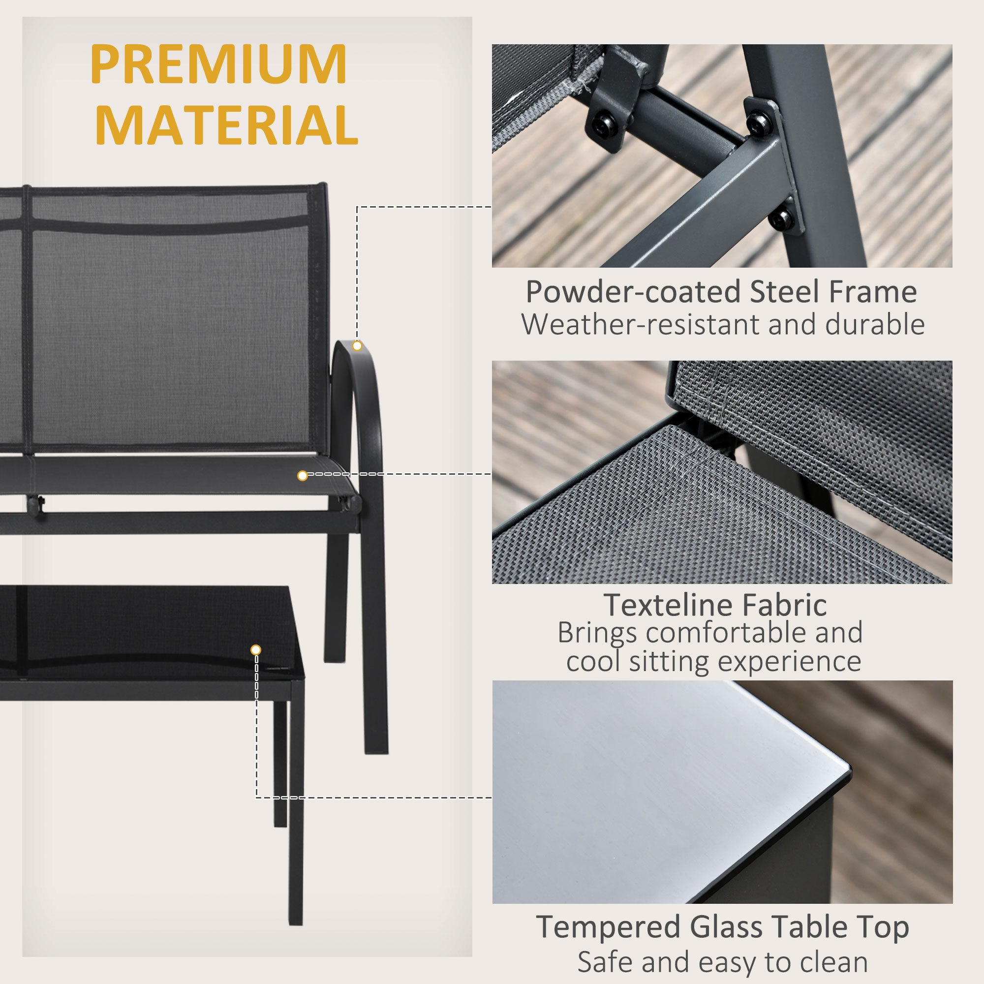 Outsunny 4-Piece Patio Furniture Set Garden Conversation Set with Loveseat, Single Chairs and Coffee Table for Backyard Poolside Balcony