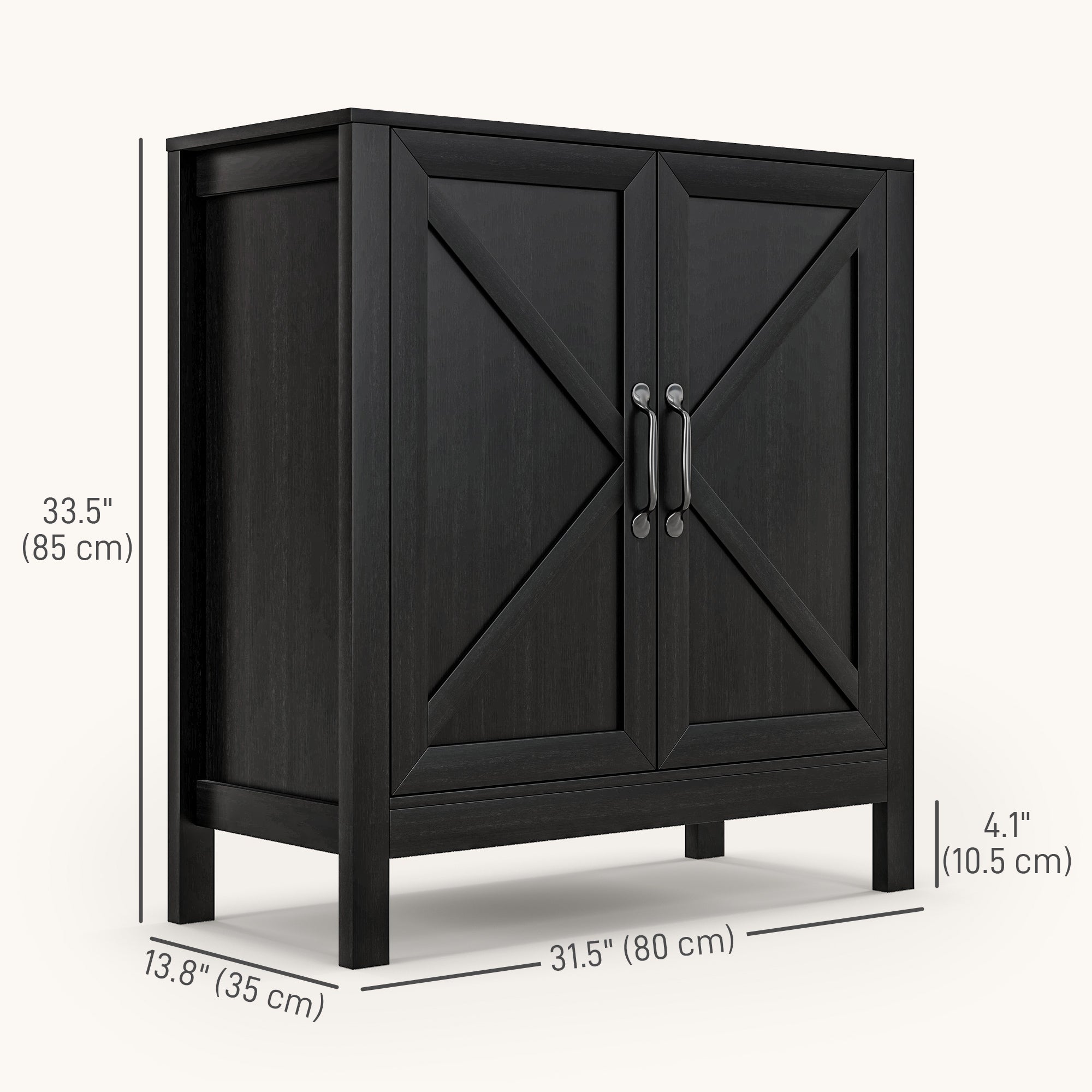 HOMCOM Kitchen Storage Cabinet, Sideboard Buffet Cabinet with 2 Barn Doors and Adjustable Shelves, Black Oak