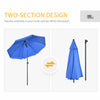 Outsunny 6ft Beach Umbrella with Push Button Tilt, Ruffled Outdoor Umbrella with UV50+ Vented Canopy, Blue