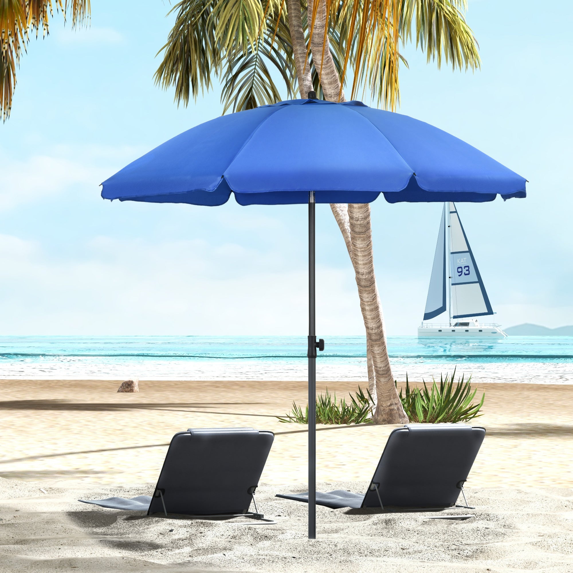 Outsunny 6ft Beach Umbrella with Push Button Tilt, Ruffled Outdoor Umbrella with UV50+ Vented Canopy, Blue