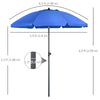 Outsunny 6ft Beach Umbrella with Push Button Tilt, Ruffled Outdoor Umbrella with UV50+ Vented Canopy, Blue