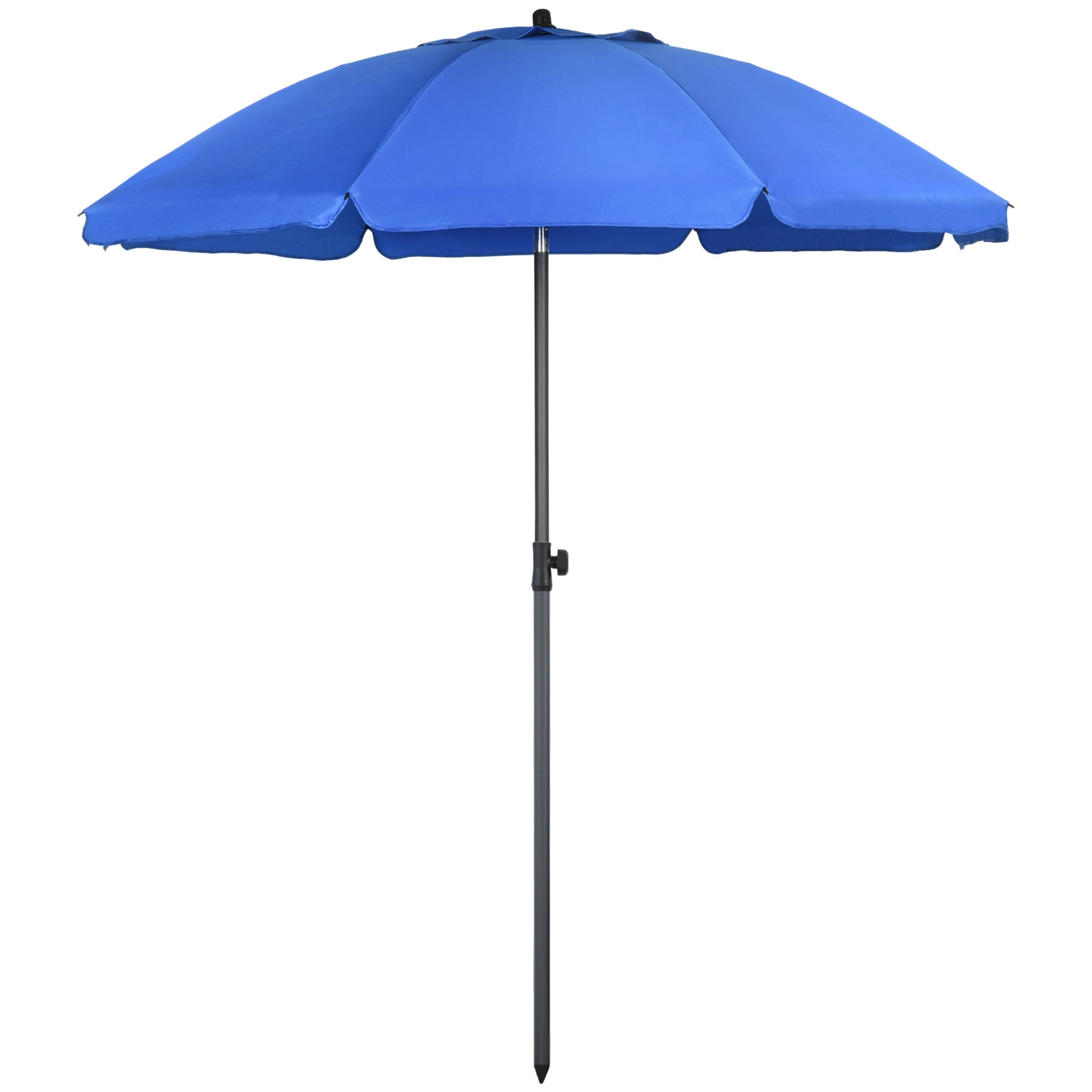 Outsunny 6ft Beach Umbrella with Push Button Tilt, Ruffled Outdoor Umbrella with UV50+ Vented Canopy, Blue