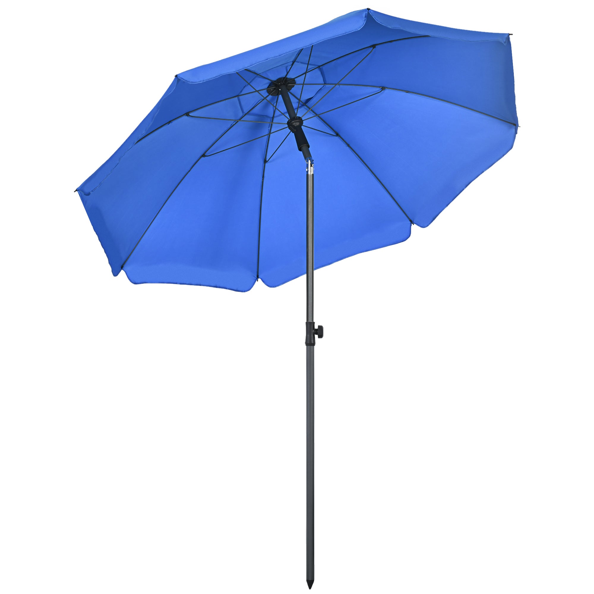 Outsunny 6ft Beach Umbrella with Push Button Tilt, Ruffled Outdoor Umbrella with UV50+ Vented Canopy, Blue