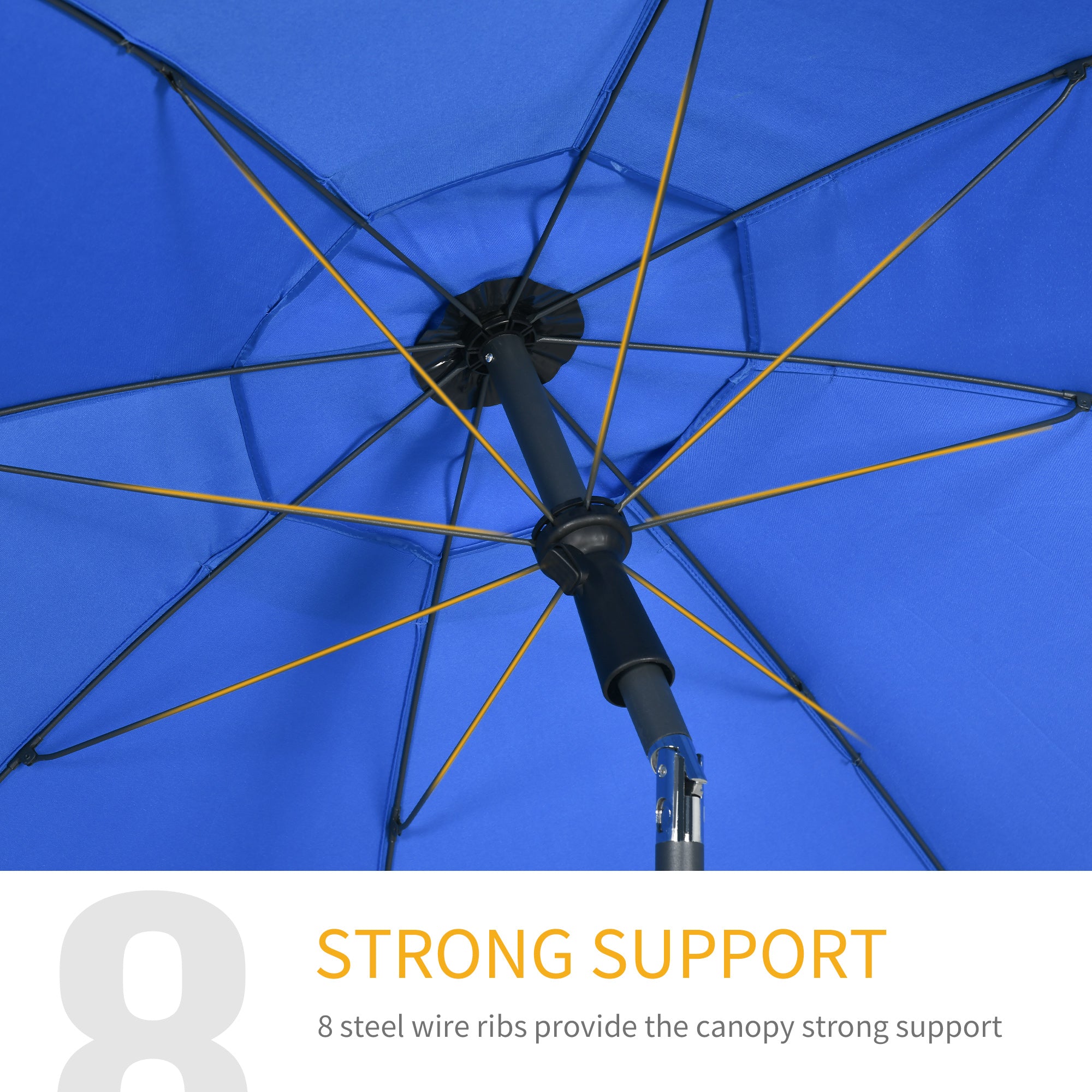 Outsunny 6ft Beach Umbrella with Push Button Tilt, Ruffled Outdoor Umbrella with UV50+ Vented Canopy, Blue