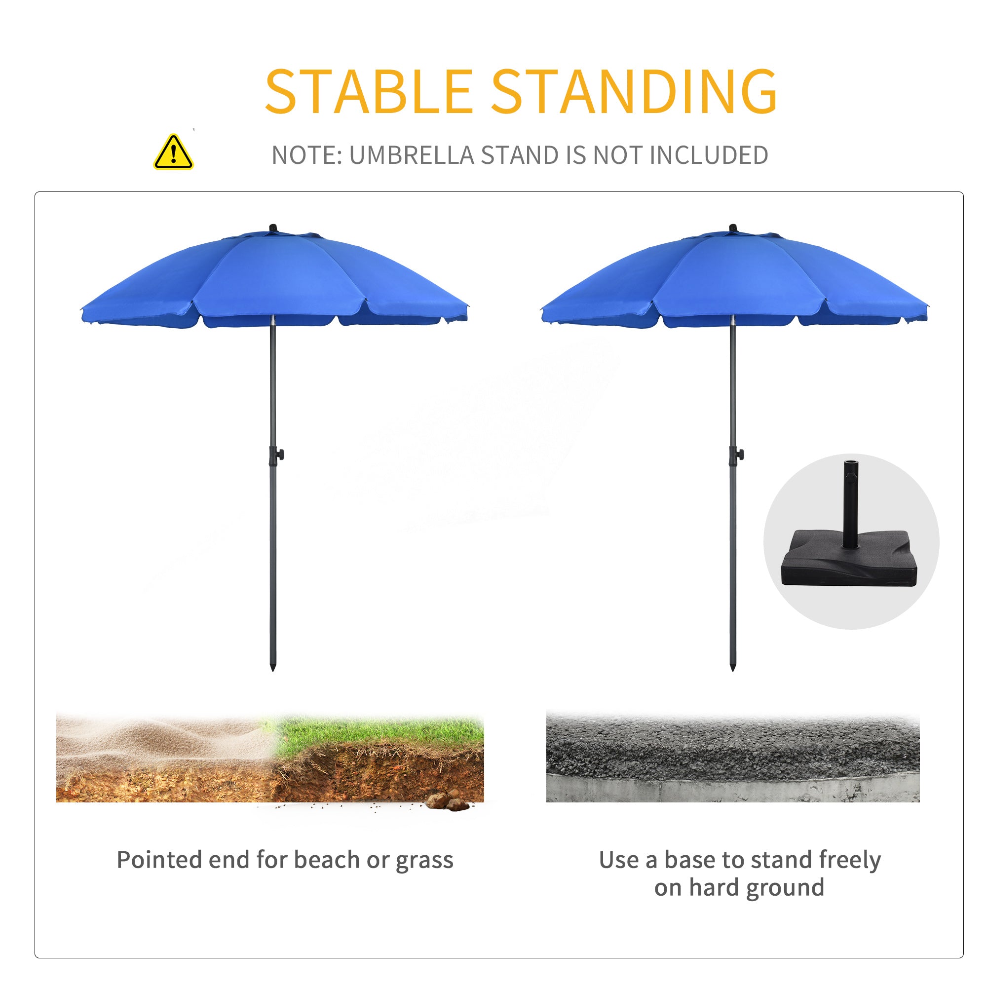Outsunny 6ft Beach Umbrella with Push Button Tilt, Ruffled Outdoor Umbrella with UV50+ Vented Canopy, Blue