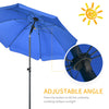 Outsunny 6ft Beach Umbrella with Push Button Tilt, Ruffled Outdoor Umbrella with UV50+ Vented Canopy, Blue