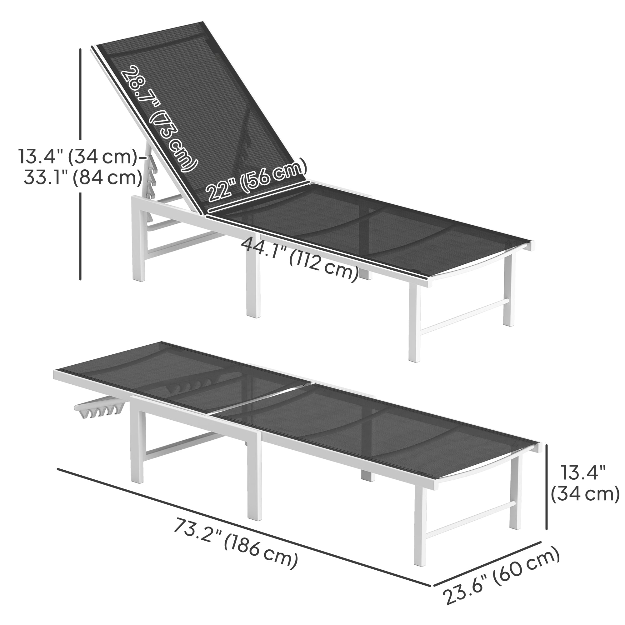 Outsunny Outdoor Lounge Chair, 5-Level Adjustable Outdoor Chaise Lounge Chair, Breathable Mesh Patio Sun Tanning Chair with Steel Frame for Backyard, Beach, Poolside, Grey
