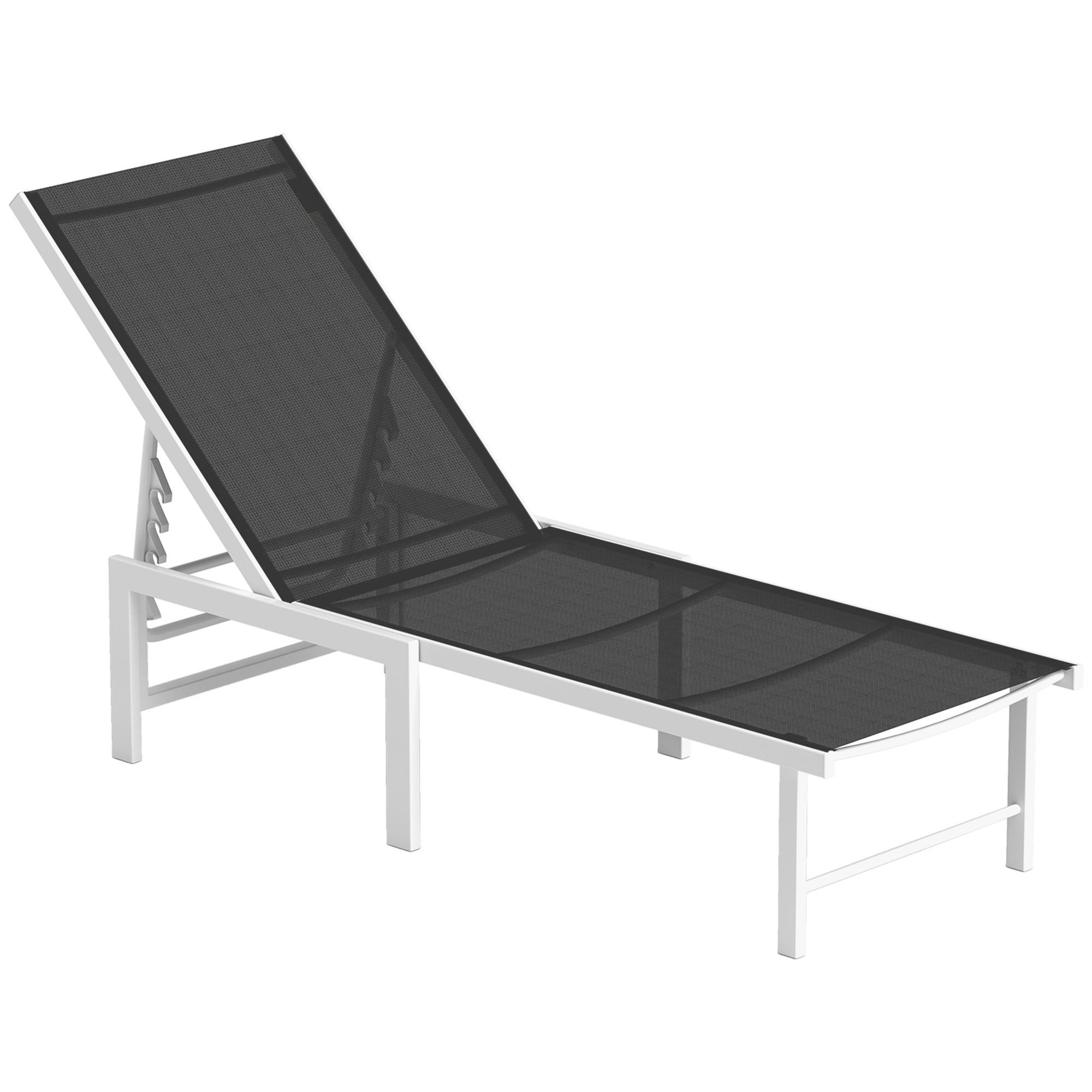 Outsunny Outdoor Lounge Chair, 5-Level Adjustable Outdoor Chaise Lounge Chair, Breathable Mesh Patio Sun Tanning Chair with Steel Frame for Backyard, Beach, Poolside, Grey