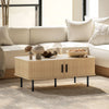 HOMCOM Coffee Table with Storage, Nordic Side Table with Slatted Tambour Sliding Doors and Steel Legs for Living Room, Home Office Furniture, Oak