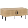 HOMCOM Coffee Table with Storage, Nordic Side Table with Slatted Tambour Sliding Doors and Steel Legs for Living Room, Home Office Furniture, Oak