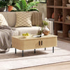 HOMCOM Coffee Table with Storage, Nordic Side Table with Slatted Tambour Sliding Doors and Steel Legs for Living Room, Home Office Furniture, Oak