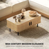 HOMCOM Coffee Table with Storage, Nordic Side Table with Slatted Tambour Sliding Doors and Steel Legs for Living Room, Home Office Furniture, Oak