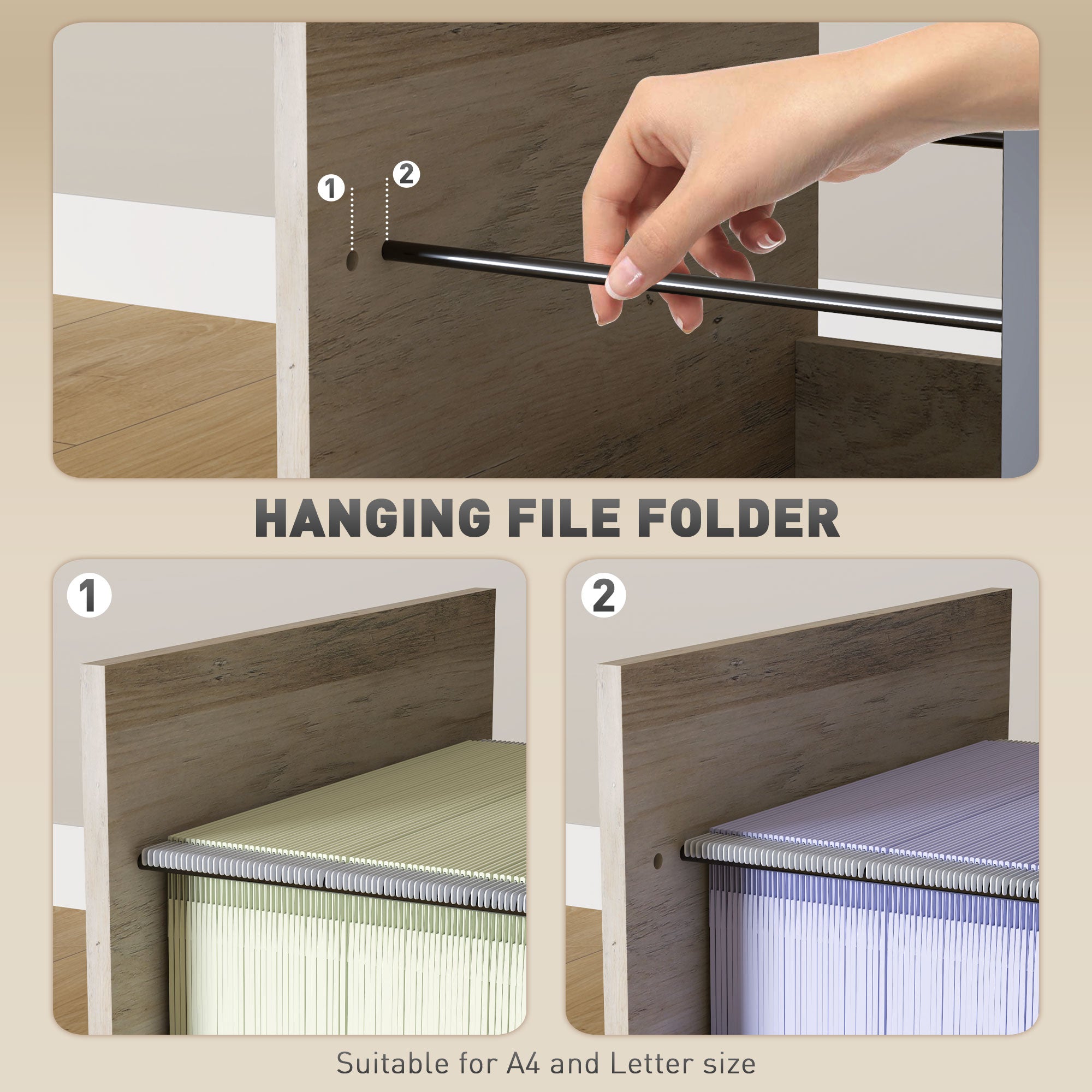 Vinsetto Vertical Filing Cabinet, 42.5" Tall File Cabinet with 2 Drawers, Open Shelf, Hanging Bars for Letter and A4 Size, Industrial Printer Stand for Home Office, Distressed Grey