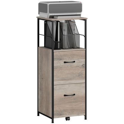 Vinsetto Vertical Filing Cabinet, 42.5" Tall File Cabinet with 2 Drawers, Open Shelf, Hanging Bars for Letter and A4 Size, Industrial Printer Stand for Home Office, Distressed Grey