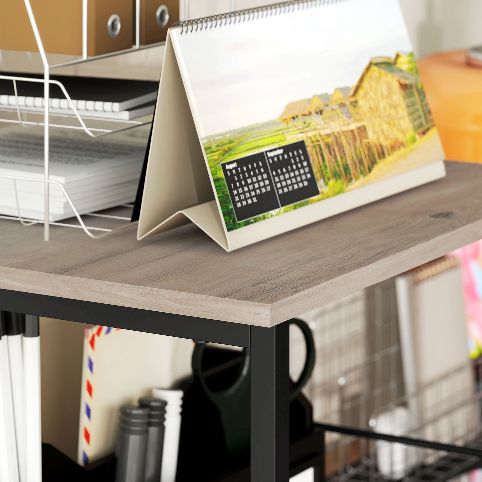 Vinsetto Vertical Filing Cabinet, 42.5" Tall File Cabinet with 2 Drawers, Open Shelf, Hanging Bars for Letter and A4 Size, Industrial Printer Stand for Home Office, Distressed Grey