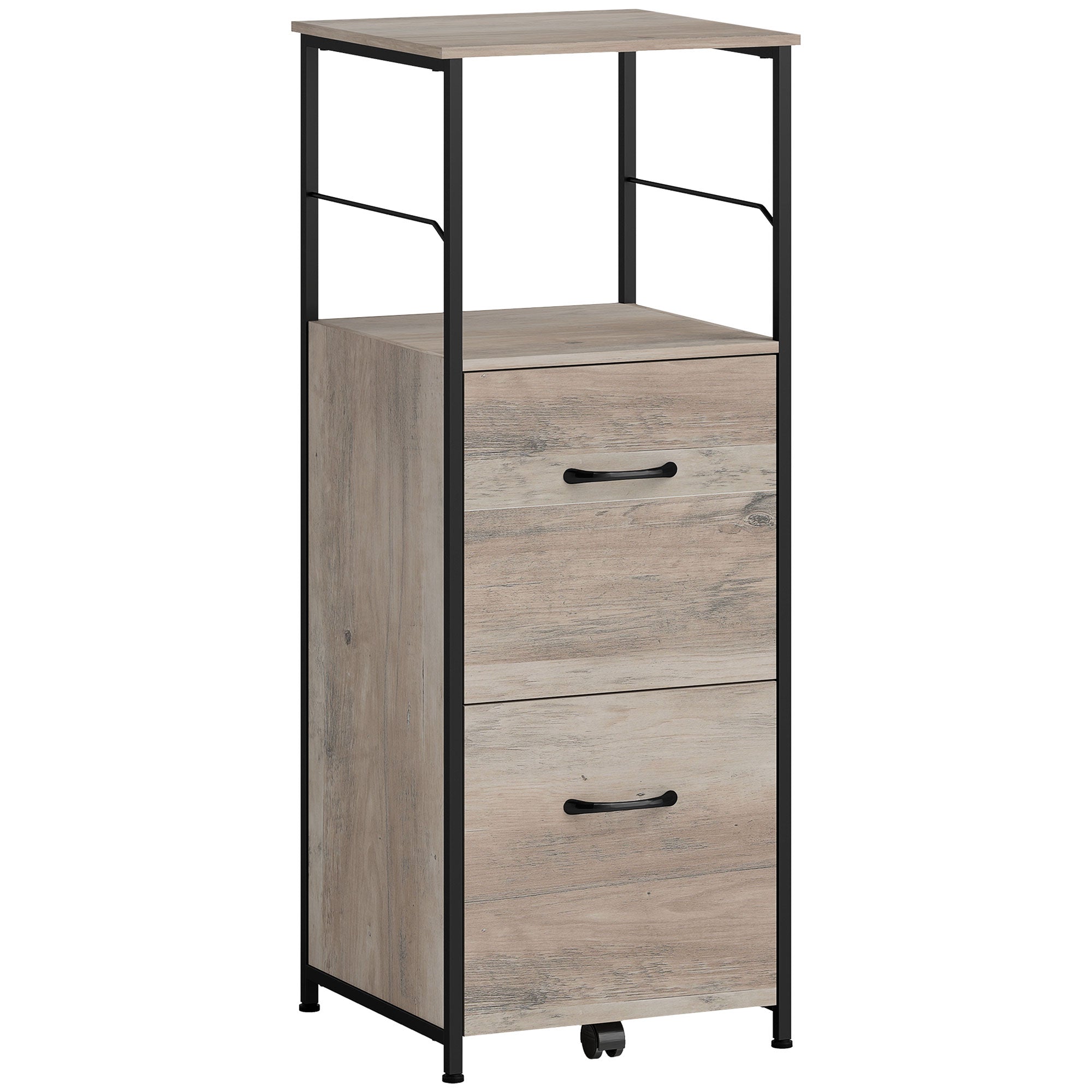 Vinsetto Vertical Filing Cabinet, 42.5" Tall File Cabinet with 2 Drawers, Open Shelf, Hanging Bars for Letter and A4 Size, Industrial Printer Stand for Home Office, Distressed Grey