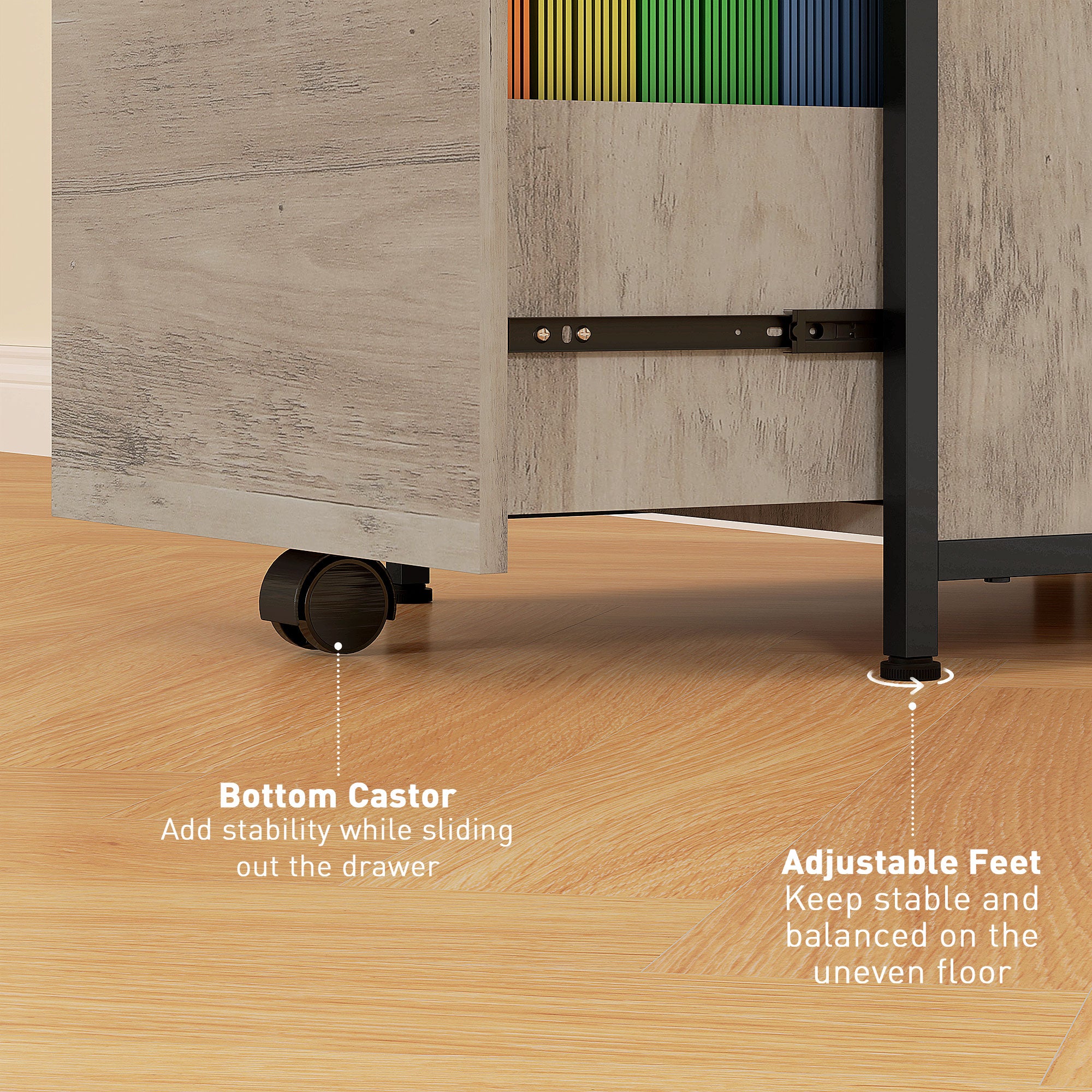 Vinsetto Vertical Filing Cabinet, 42.5" Tall File Cabinet with 2 Drawers, Open Shelf, Hanging Bars for Letter and A4 Size, Industrial Printer Stand for Home Office, Distressed Grey