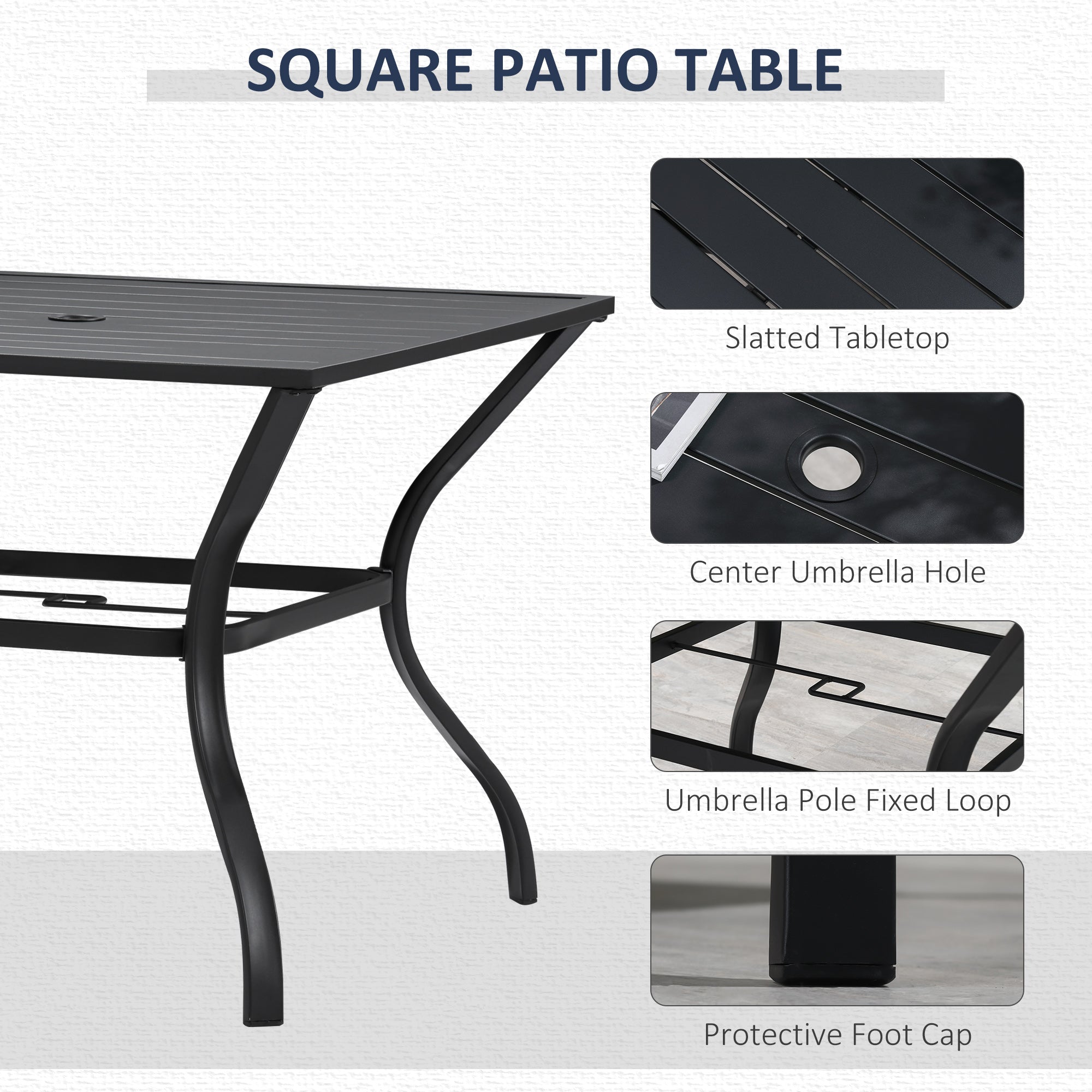 Outsunny 5-Piece Outdoor Patio Dining Set, 4 Swivel Rocker Chairs and 37" x 37" Dining Table Furniture Set with Umbrella Hole for Garden, Lawn and Backyard, Black