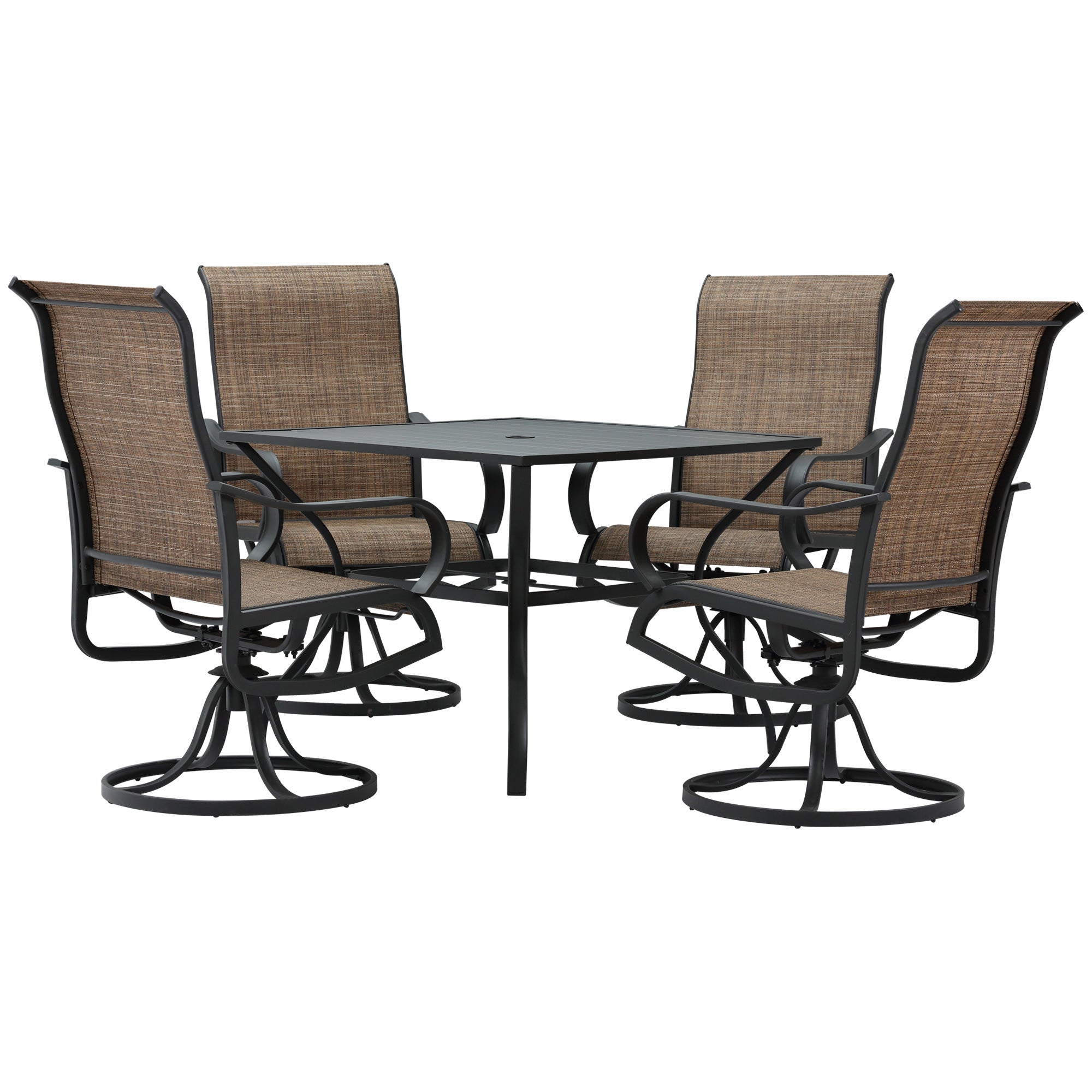 Outsunny 5-Piece Outdoor Patio Dining Set, 4 Swivel Rocker Chairs and 37