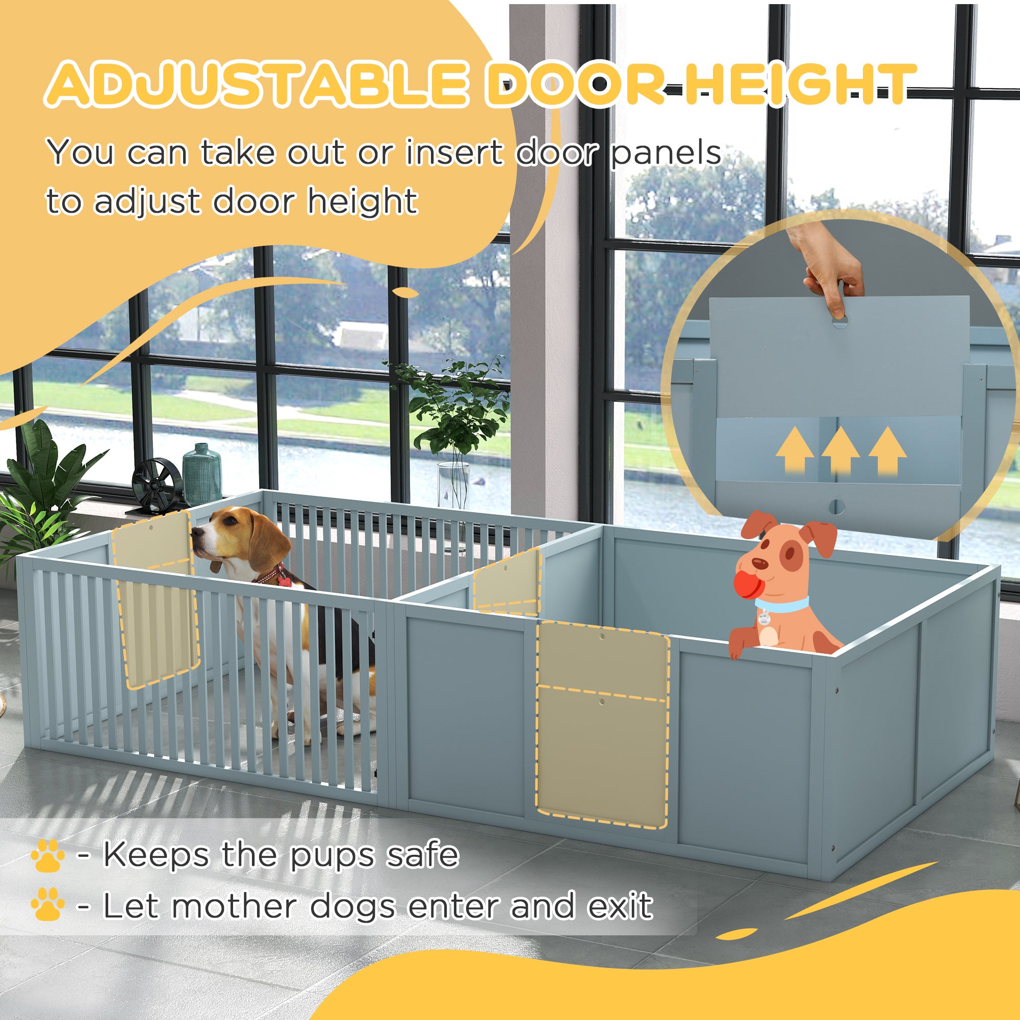 PawHut Whelping Box for Dogs Built for Mother's Comfort, Dog Whelping Pen with Removable Doors, Puppy Playpen for Indoors, Newborn Puppy Supplies & Essentials, 81" x 39" x 20", Gray