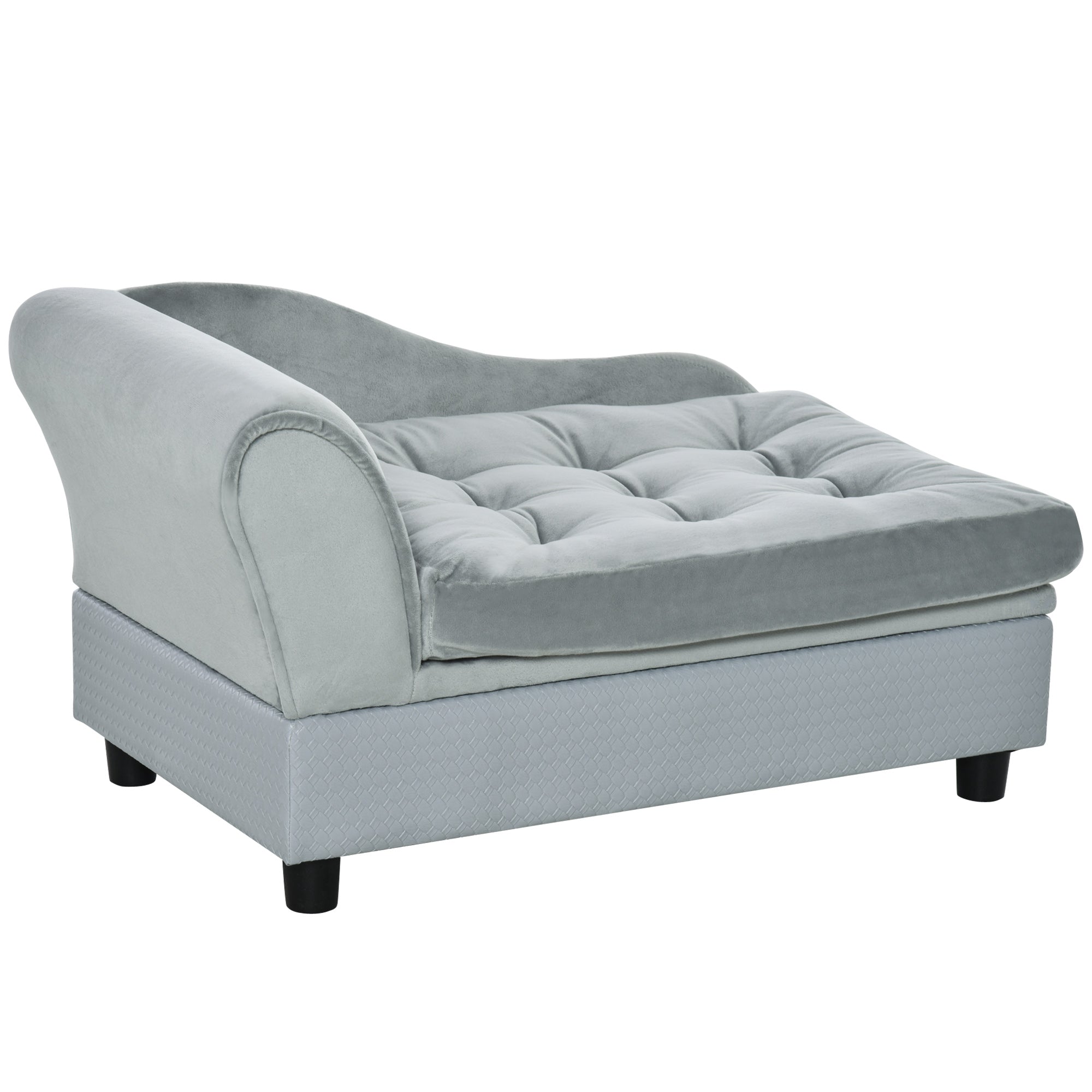 PawHut Dog Sofa Pet Chair Cat Couch with Storage, Soft Cushion, 76 x 45 x 43cm - Light Grey