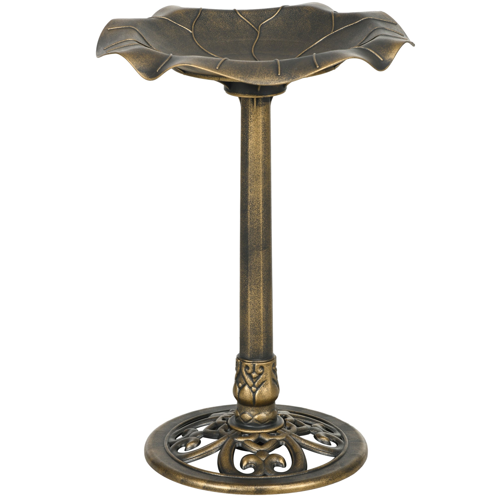 Outsunny Bird Bath for Outdoors, 28" Height Birdbath with Lotus Leaf Basin, Vintage Decorative Bird Feeder with Stand for Garden, Yard, Patio Decor, Bronze