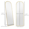 HOMCOM Arched Full Length Mirror, 64" x 20" Aluminum Full Body Mirror with Stand, Free Standing, Wall Mounted or Leaning Floor Length Mirror for Living Room, Bedroom, Gold