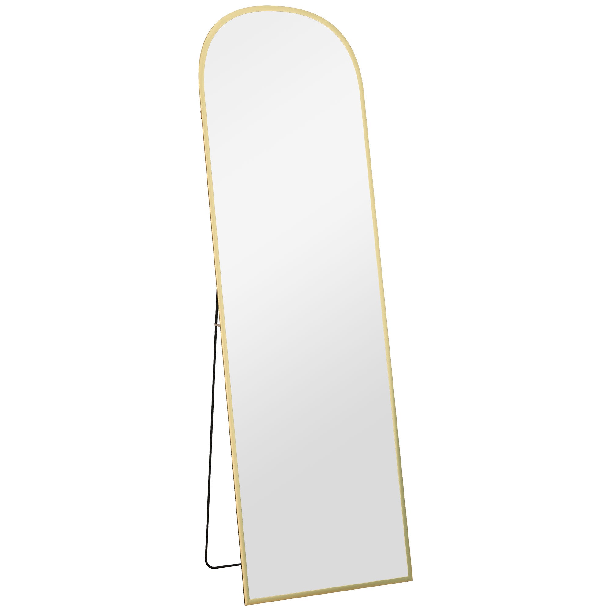 HOMCOM Arched Full Length Mirror, 64" x 20" Aluminum Full Body Mirror with Stand, Free Standing, Wall Mounted or Leaning Floor Length Mirror for Living Room, Bedroom, Gold