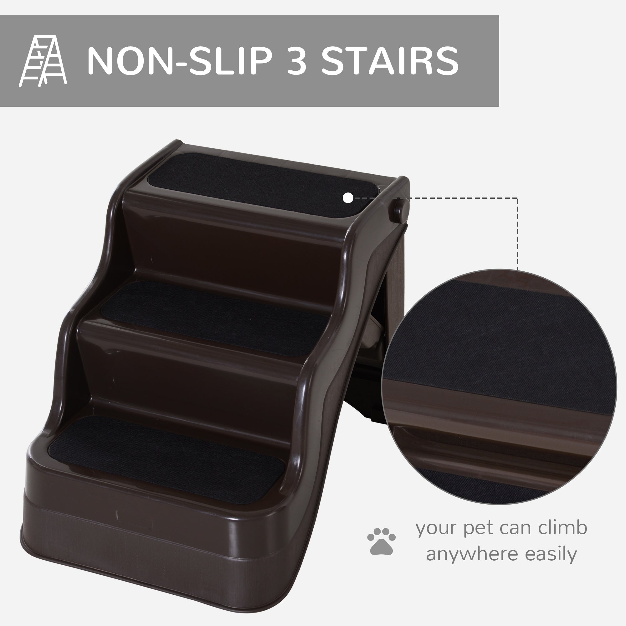 PawHut Pet Stairs Dogs and Cats Folding Ladder Puppy Portable 3 Steps Home Travel Using Brown