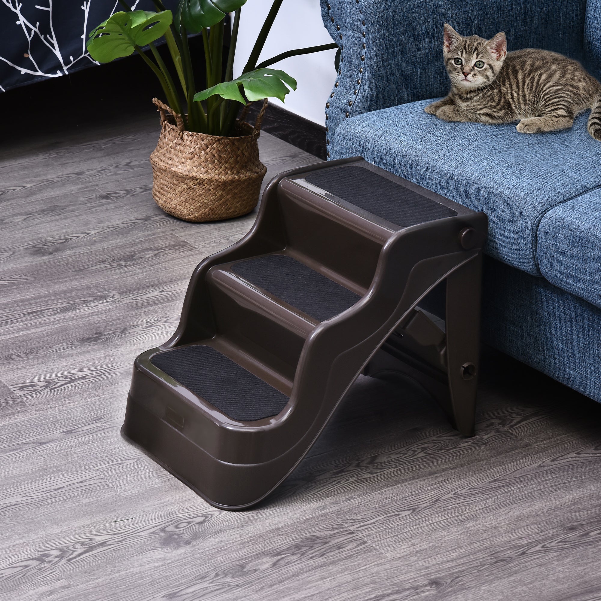 PawHut Pet Stairs Dogs and Cats Folding Ladder Puppy Portable 3 Steps Home Travel Using Brown