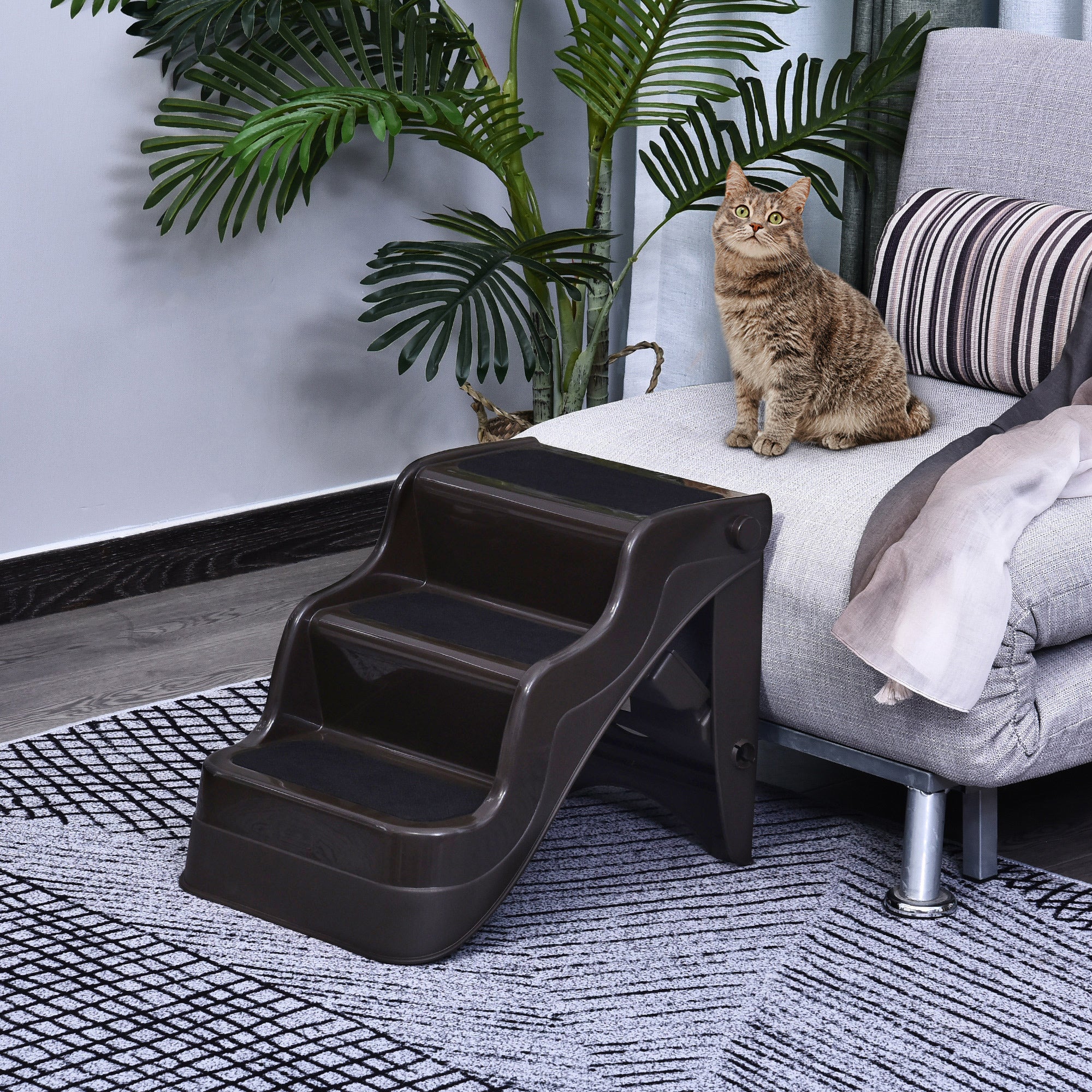 PawHut Pet Stairs Dogs and Cats Folding Ladder Puppy Portable 3 Steps Home Travel Using Brown