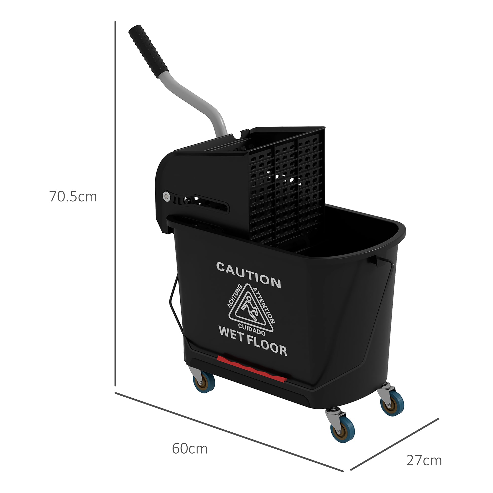 HOMCOM 20L Mop Bucket with Wringer and Handle, Mop Bucket on Wheels for Floor Cleaning, Separate Dirty and Clean Water, Black