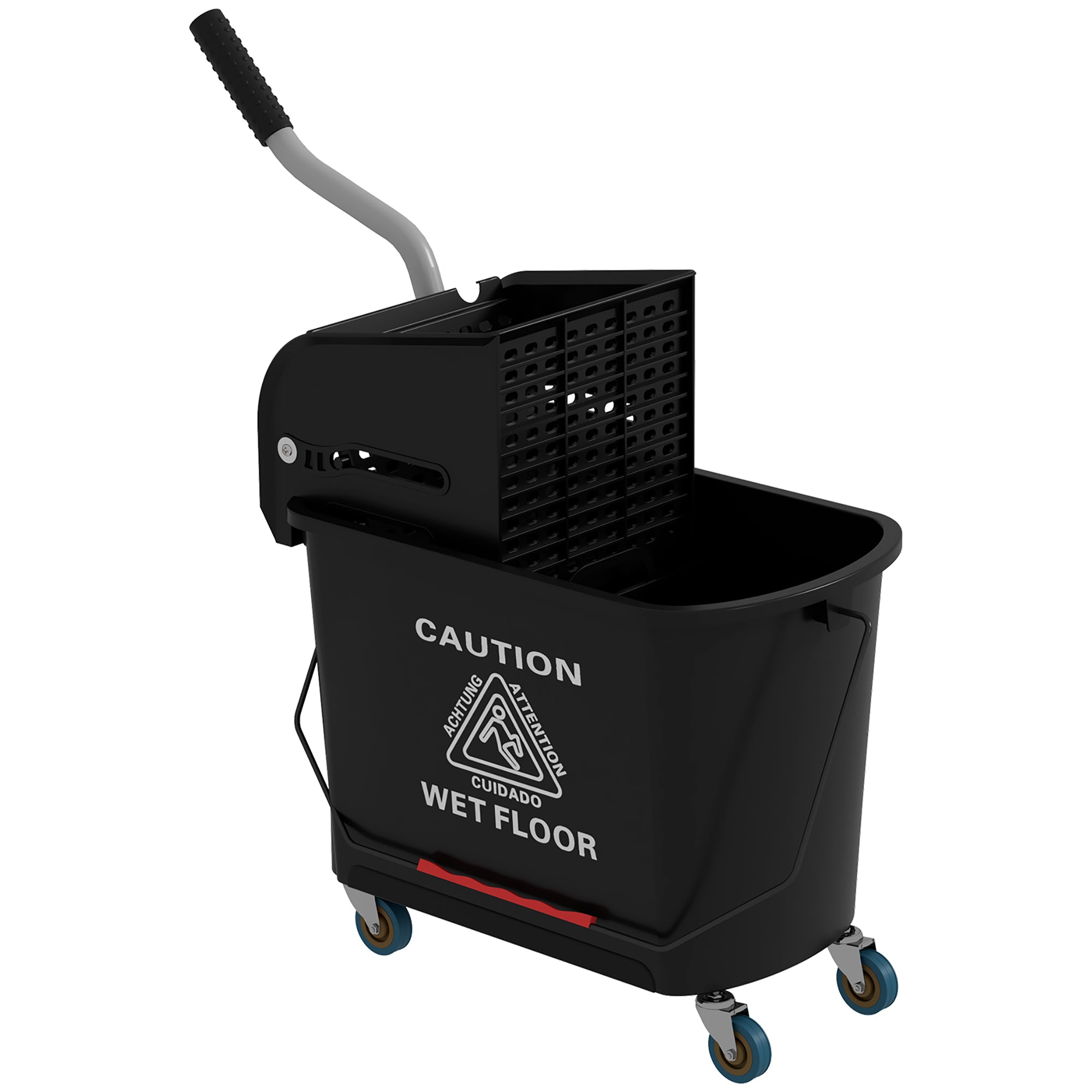 HOMCOM 20L Mop Bucket with Wringer and Handle, Mop Bucket on Wheels for Floor Cleaning, Separate Dirty and Clean Water, Black