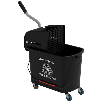 HOMCOM 20L Mop Bucket with Wringer and Handle, Mop Bucket on Wheels for Floor Cleaning, Separate Dirty and Clean Water, Black
