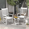 Outsunny 3 Pieces Outdoor Rocking Chair Set, Wooden Patio Rocking Chair Set with Folding Side Table, High Back and Armrests for Garden, Porch, Supports Up to 353 lbs, White